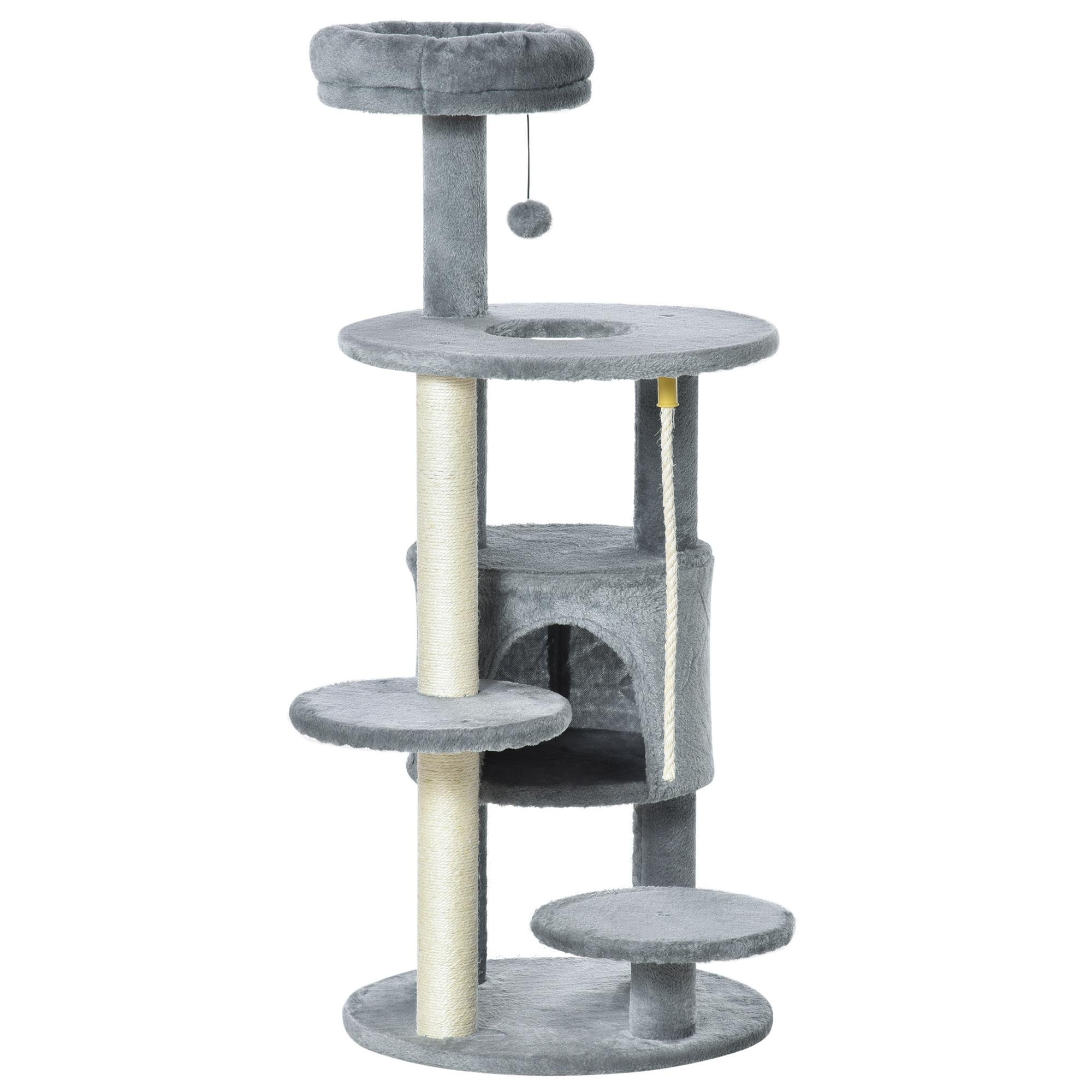 44 Inch Dark Grey Tower with Condo and Scratching Posts