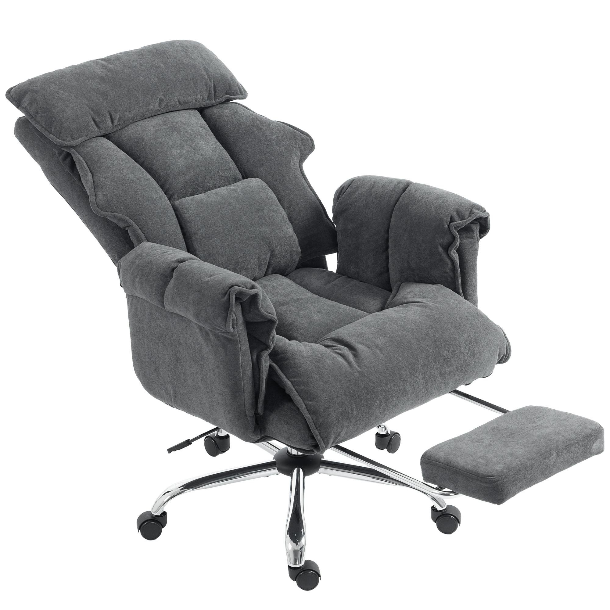 Dark Grey Footrest Office Chair with Reclining Backrest