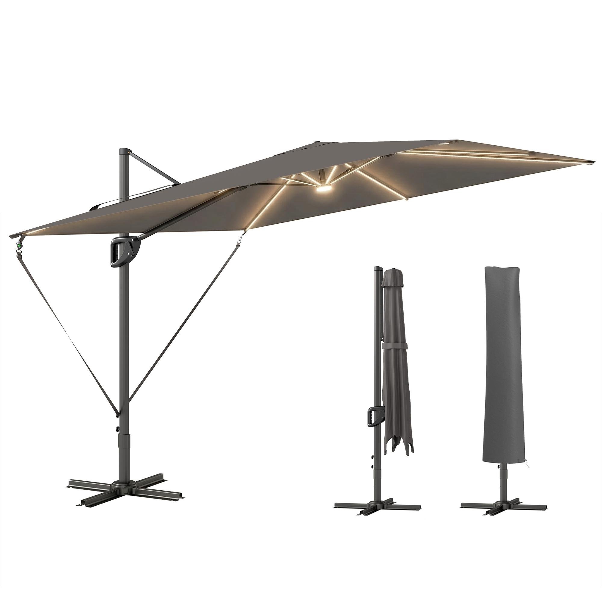 117 inch solar cantilever umbrella with UPF 50+ canopy