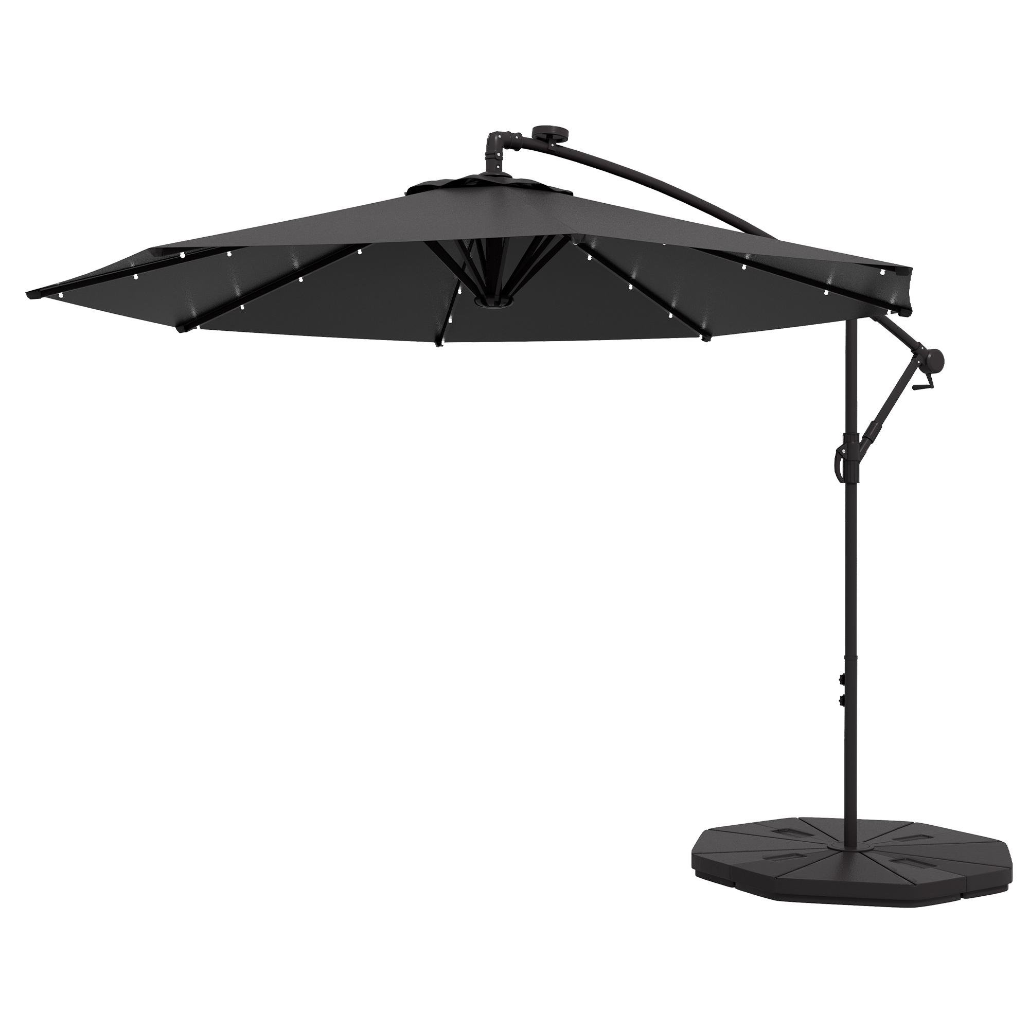 9.5 ft solar offset umbrella with weighted base
