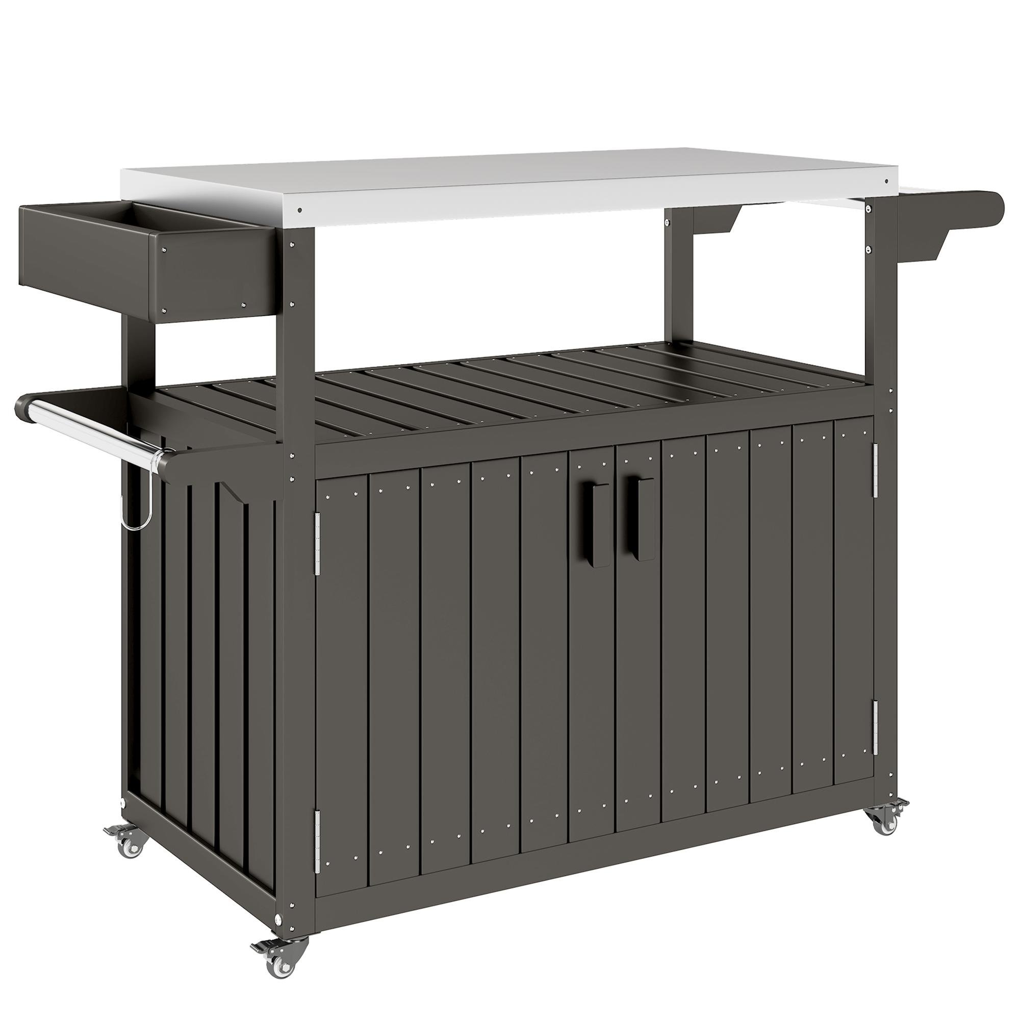 Dark Grey Outdoor Bar Cart with Stainless Steel Top