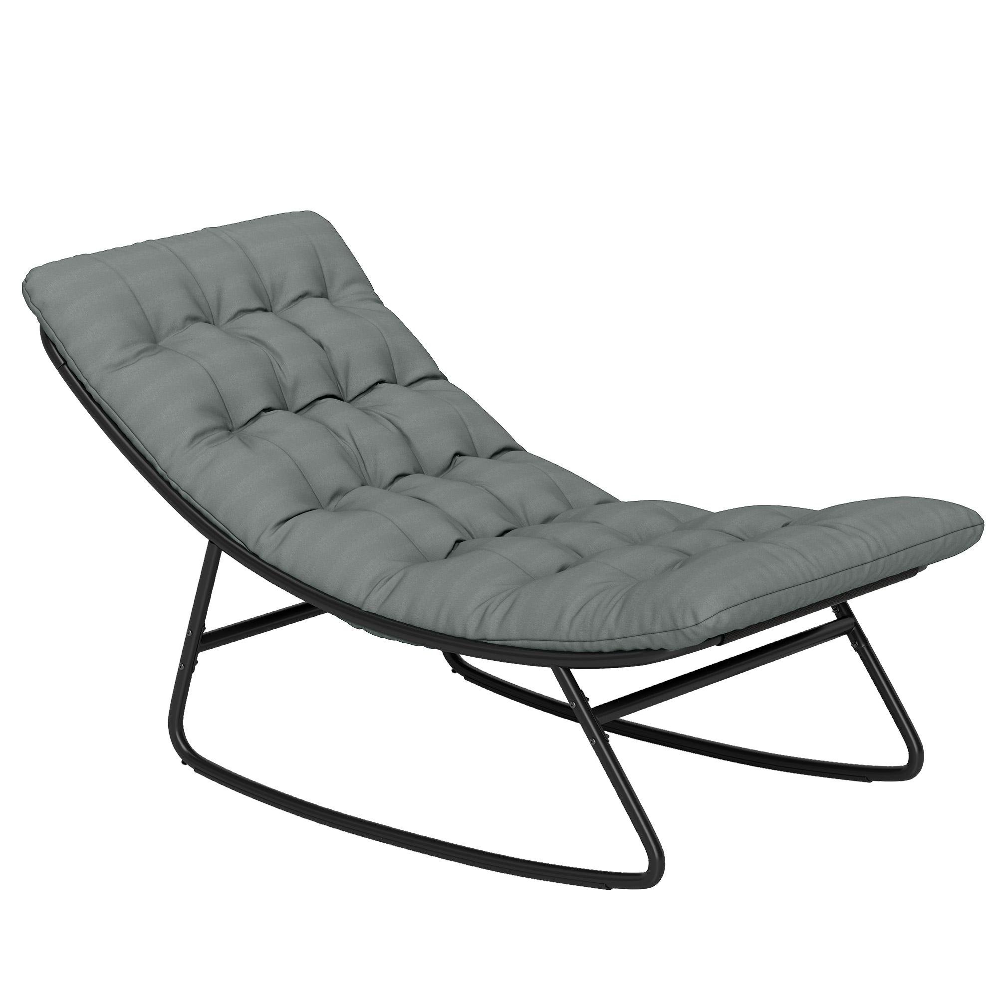 Dark Grey Mesh Rocker with Cushion, Outdoor Steel Chair