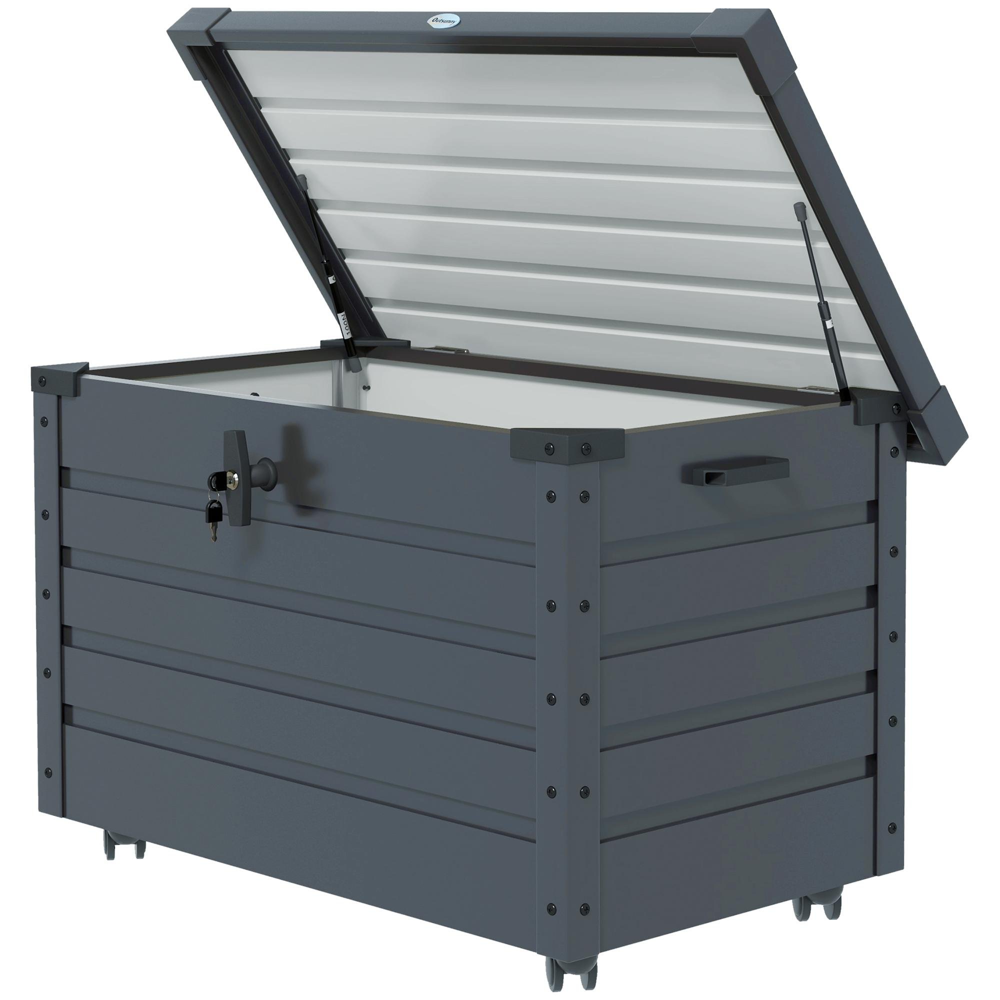 78 Gallon Metal Deck Box with Wheels, Dark Grey