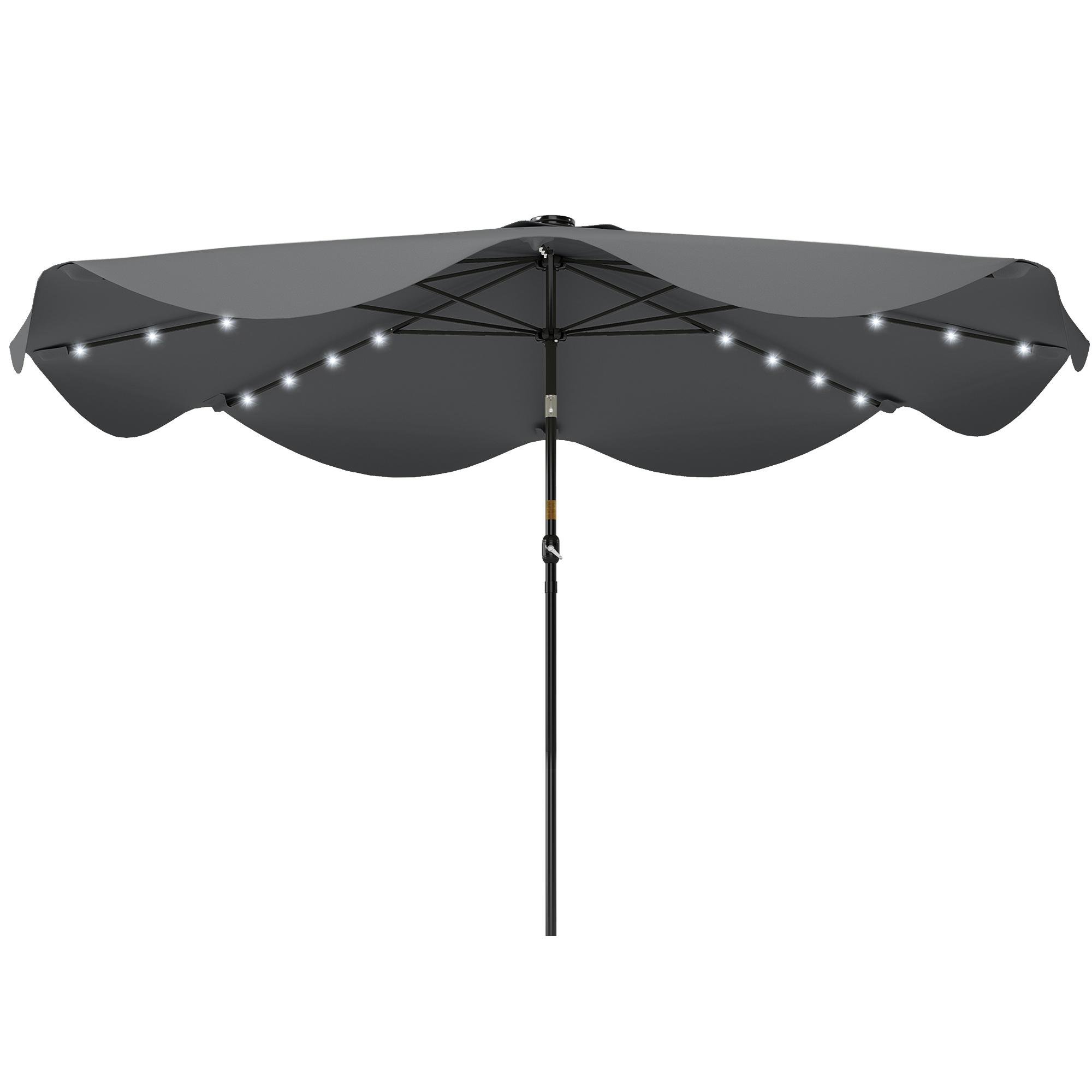 Dark Grey Solar Patio Umbrella with LED Lights, 115 in