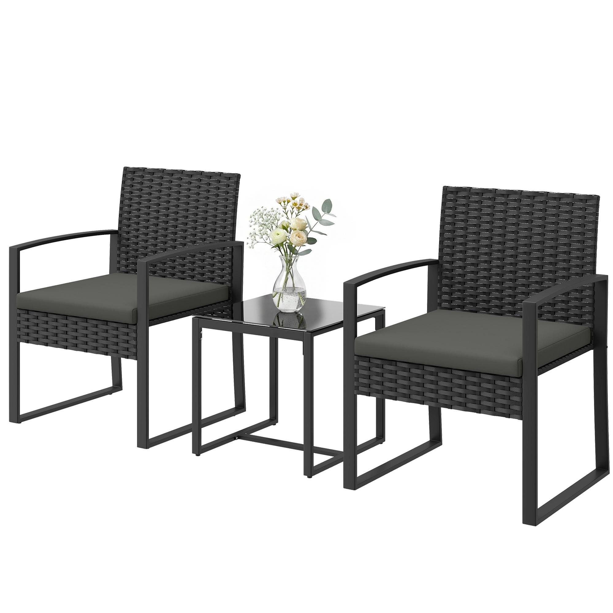 Dark Grey Patio Set with Glass Table for Two