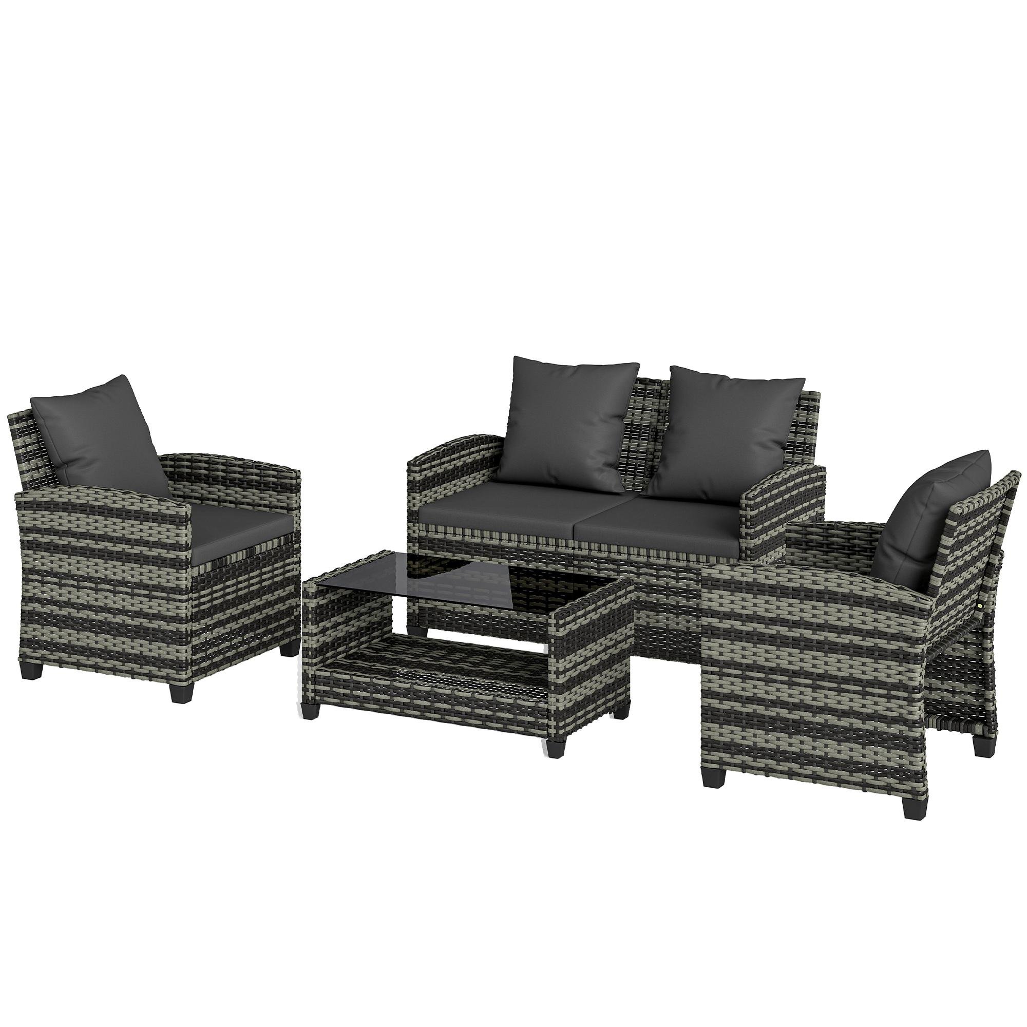 Dark Grey PE Wicker Set with 2-Tier Table