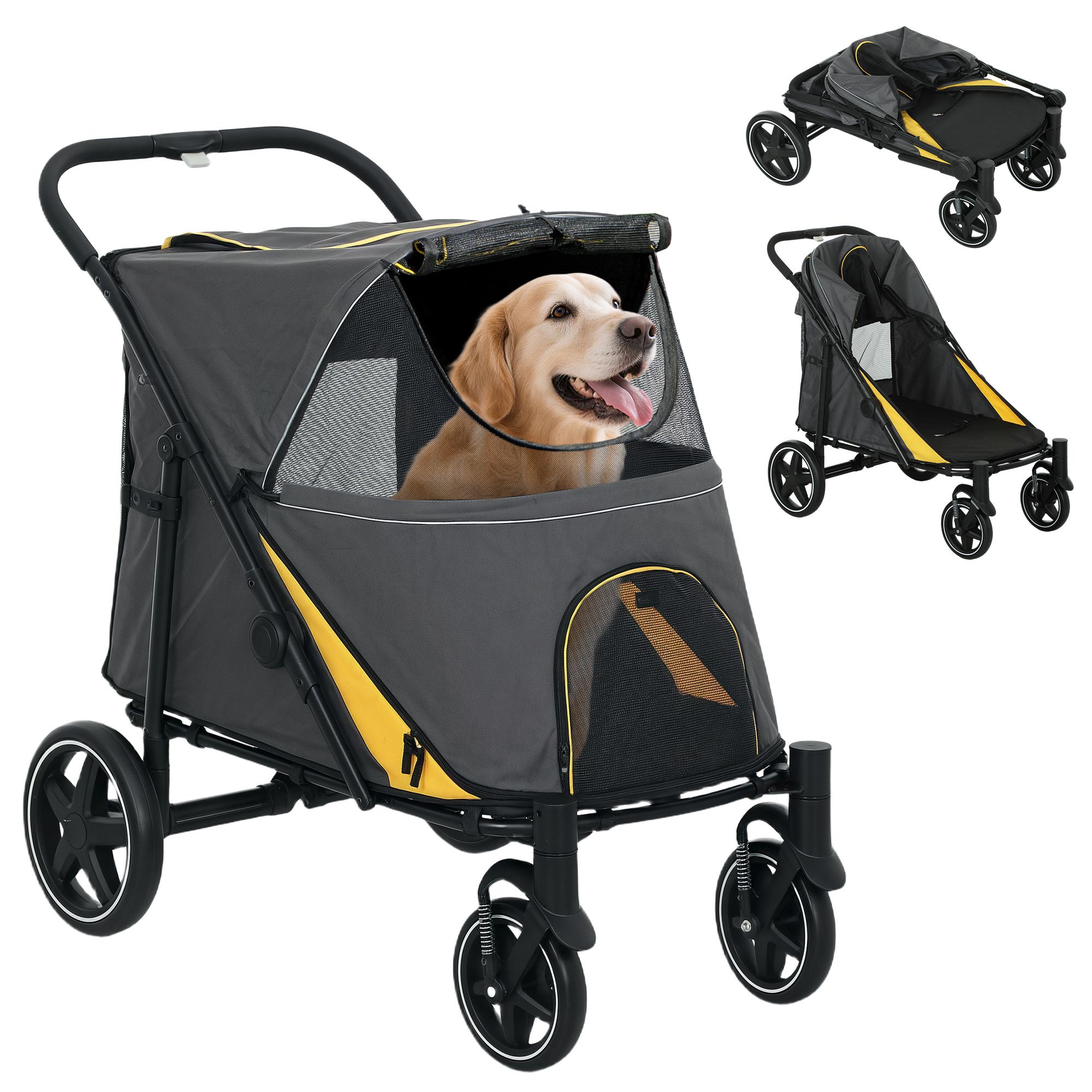 Dark Grey Large Dog Stroller with Foldable Design