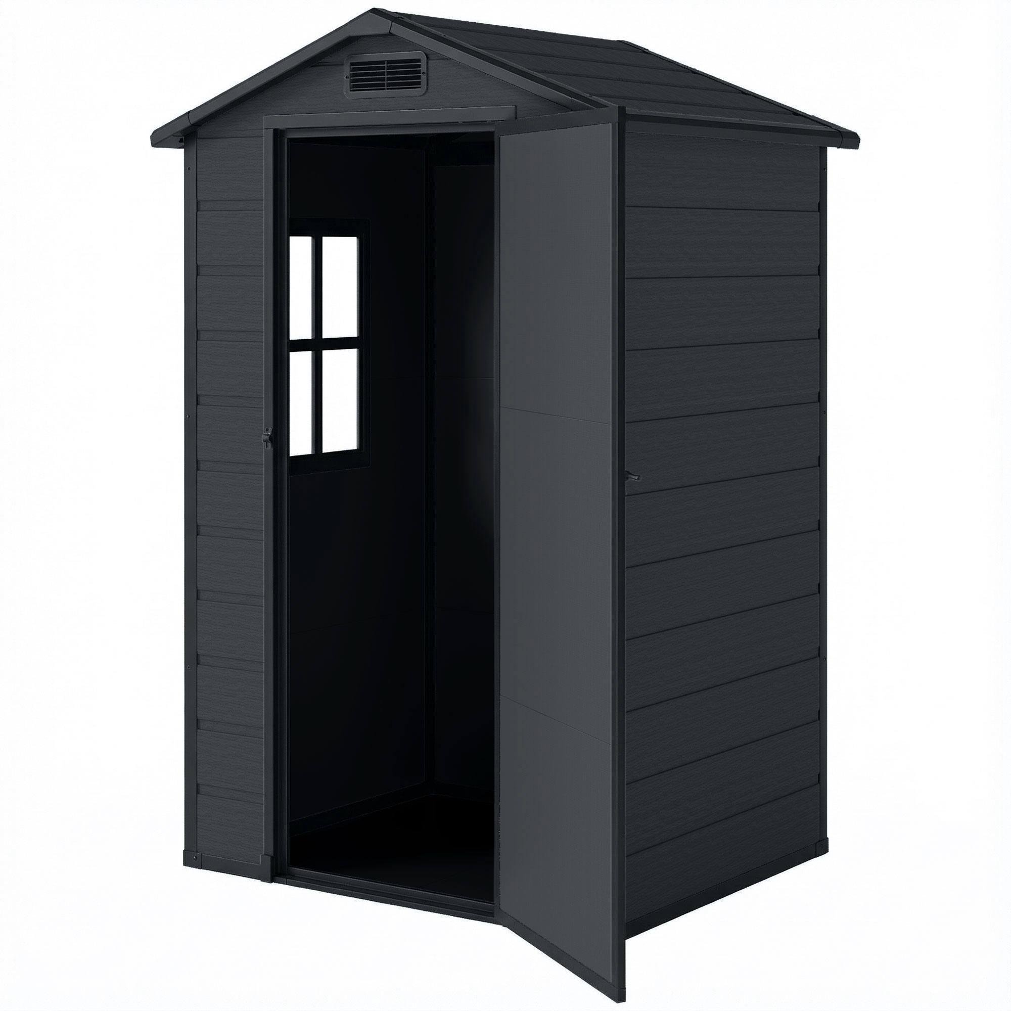 4x3 dark grey plastic shed with floor and lockable door