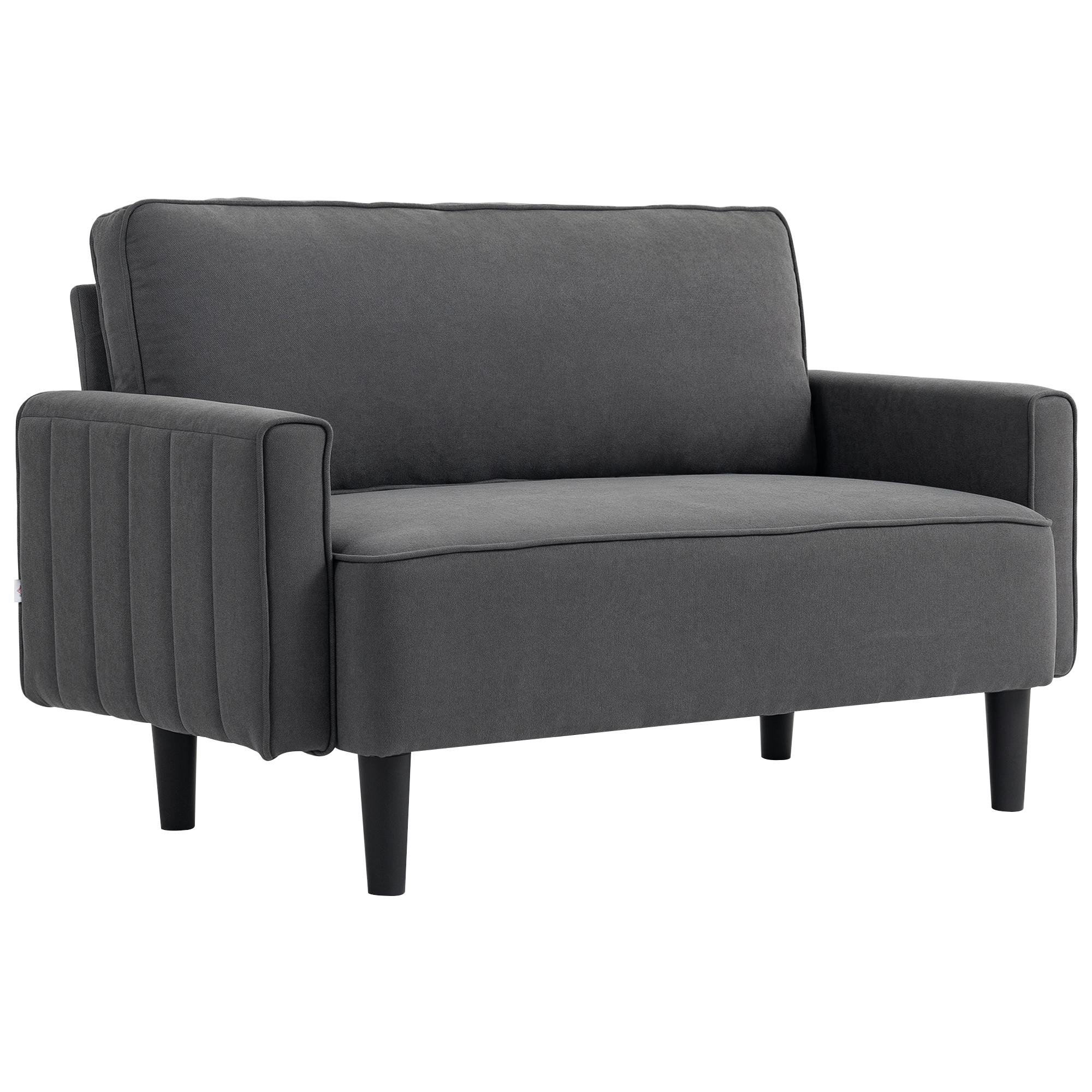 Dark Grey Polyester Loveseat with Thick Padded Seat