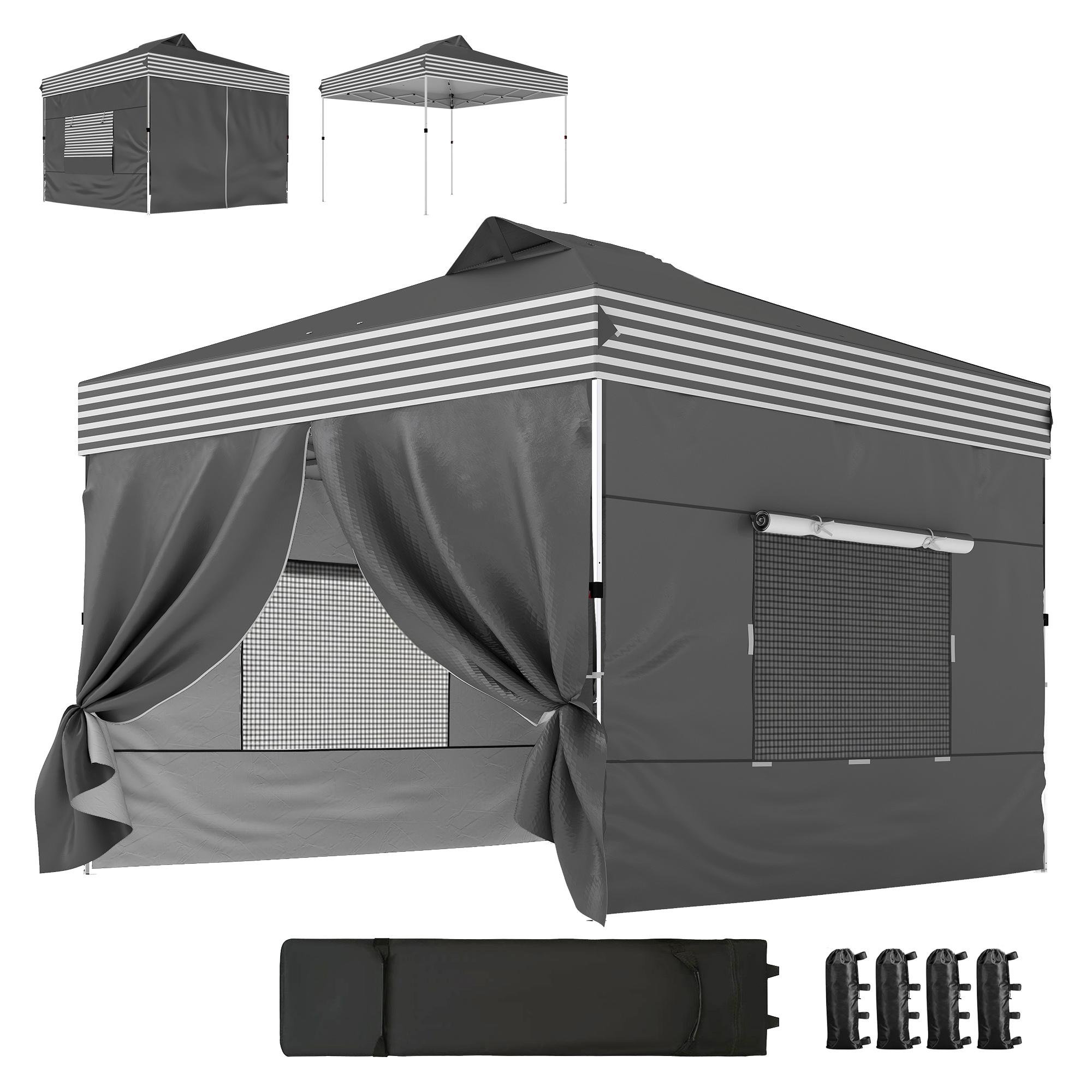 Dark Grey Canopy Tent with Four Sidewalls