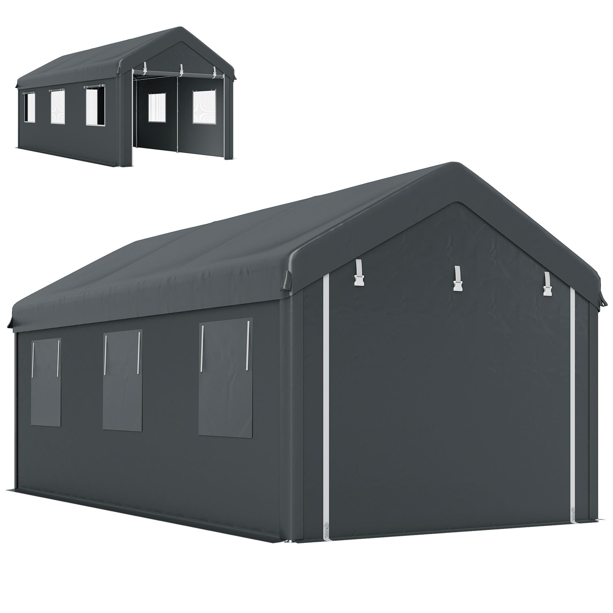 10 x 20 Portable Carport with Galvanized Steel Frame, Dark Grey