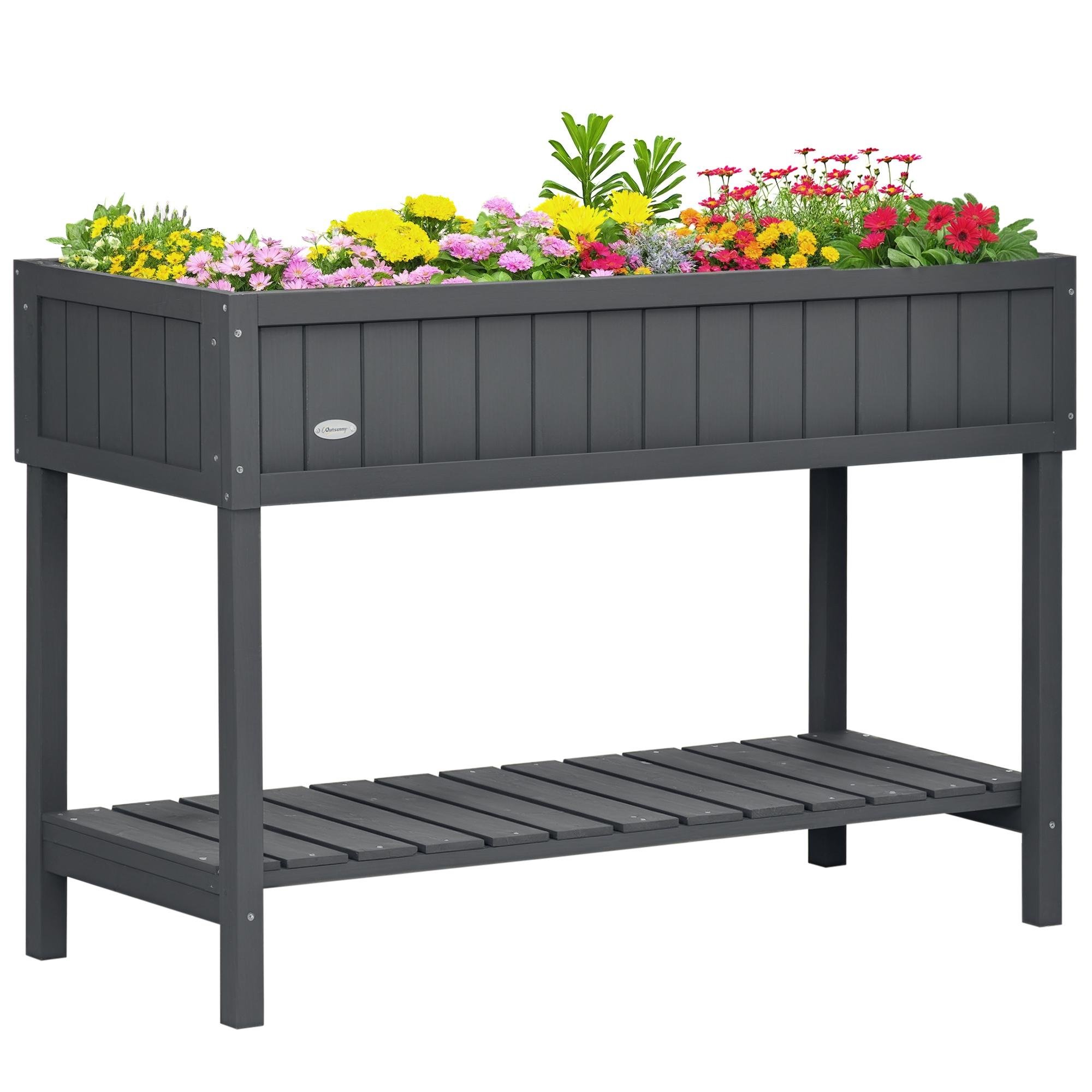 dark grey 8 grid planter with storage shelf