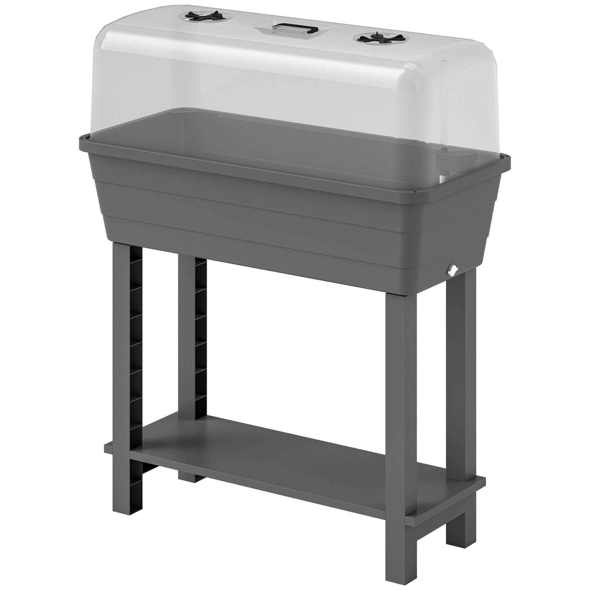 Dark Grey 41L Planter Bed with Ventilated Lid and Shelf