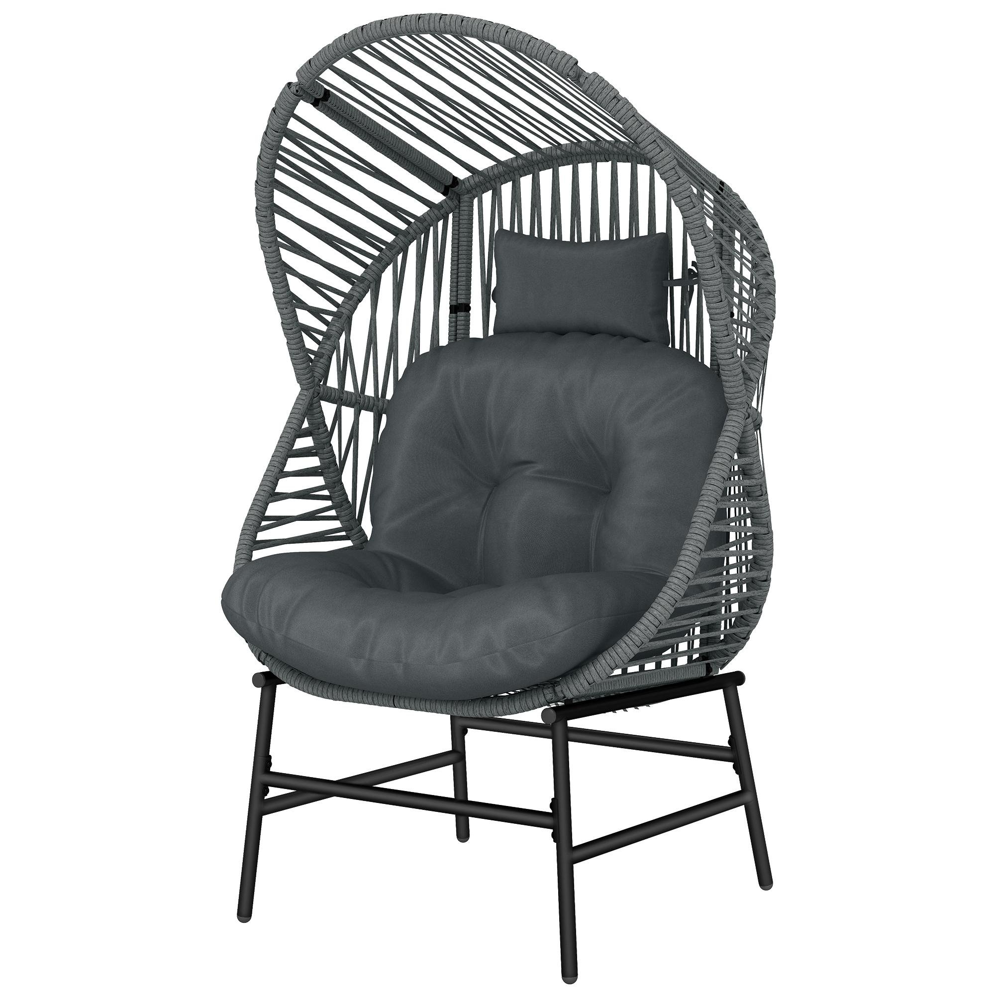 Dark Grey Rattan Egg Chair with 5.9 in Cushion