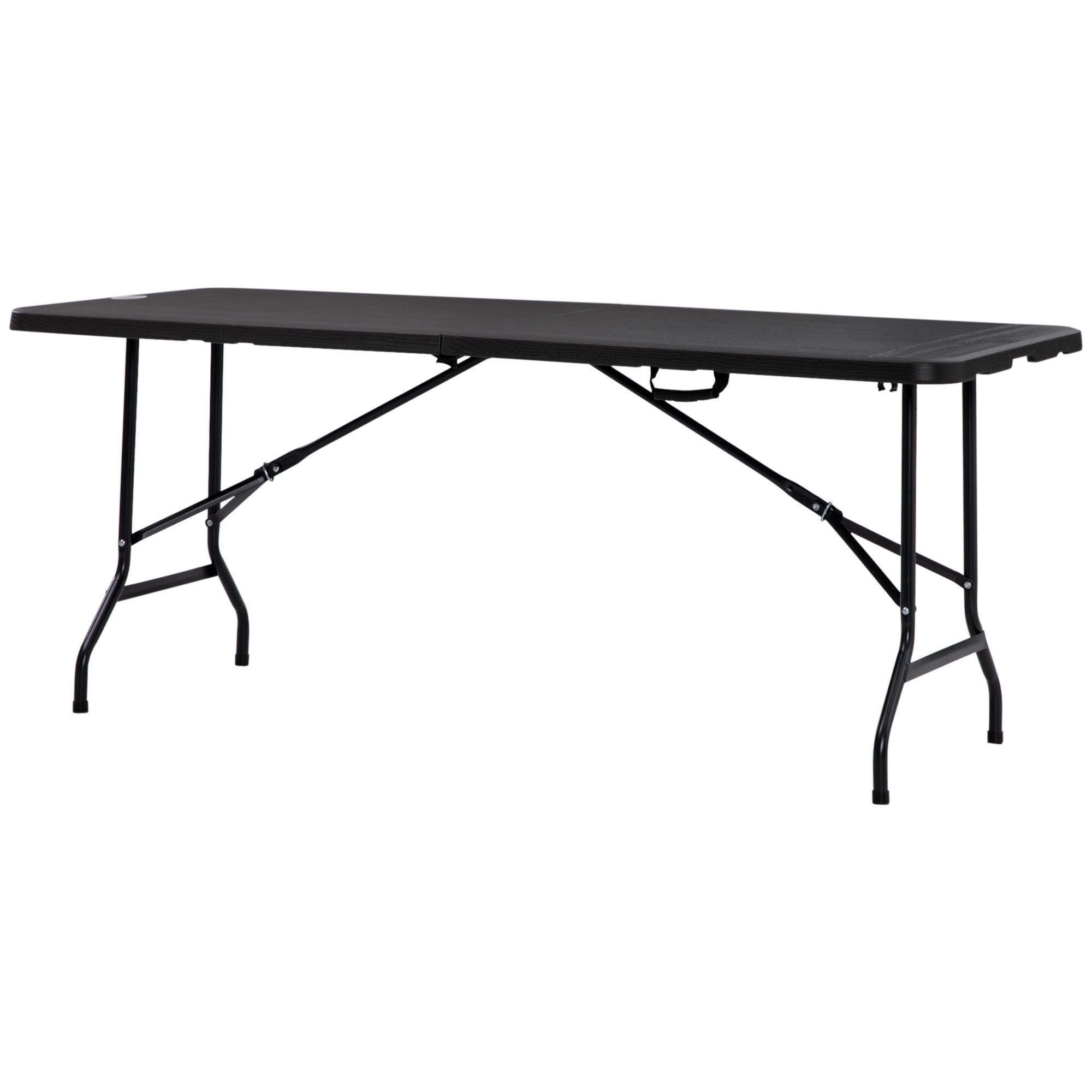 Dark Grey Folding Table for 6, Wood-Like HDPE Top