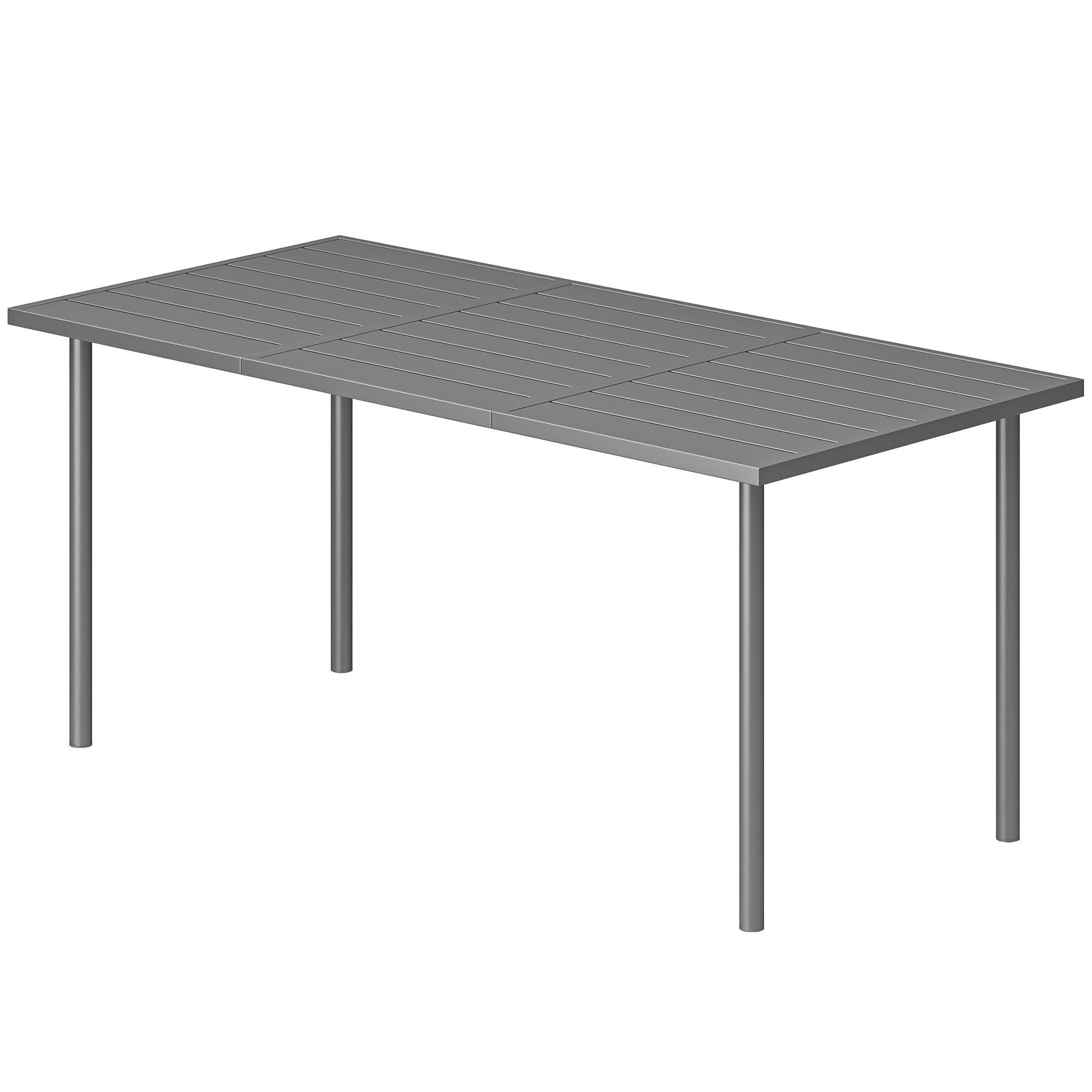 Dark Grey Metal Patio Table with Slatted Top for Six