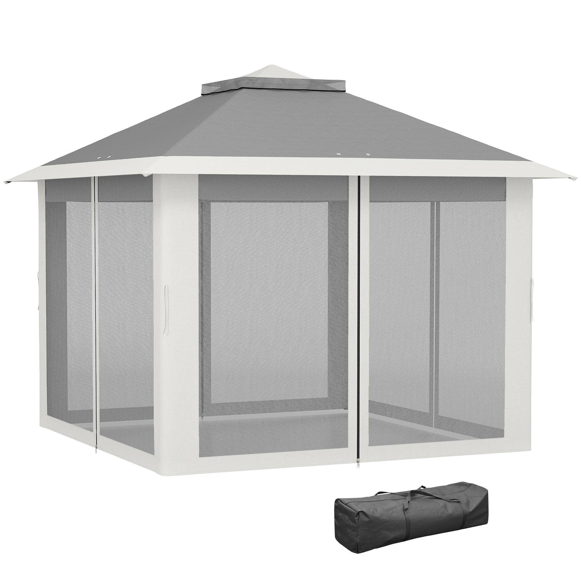 Dark Grey Screened Gazebo with Double Roof, 11 x 11 ft
