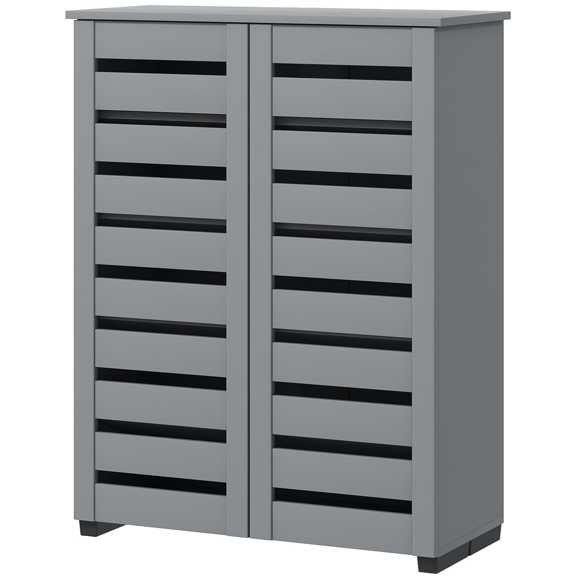 Dark Grey Slatted Shoe Cabinet for 15 Pairs