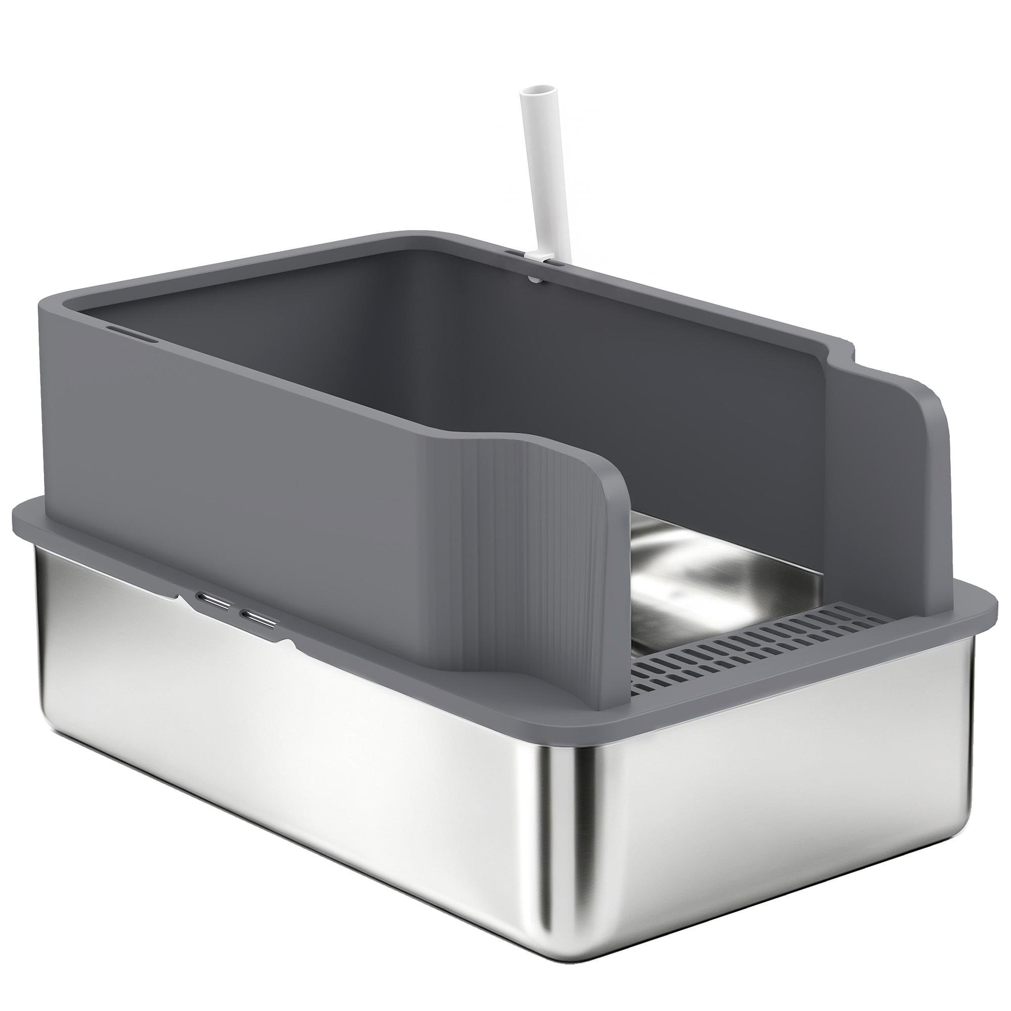 Dark Grey Sifting Litter Box with Stainless Steel Tray