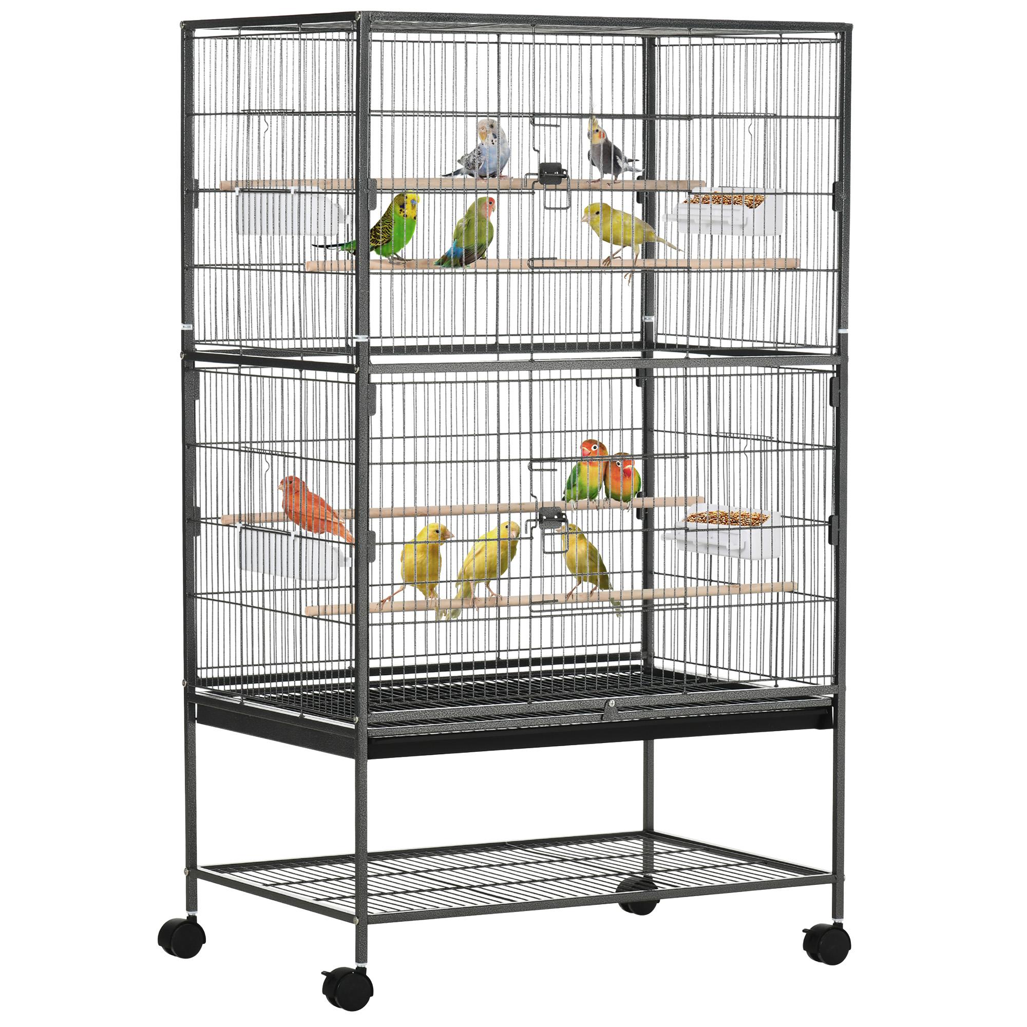 Dark Grey Rolling Bird Cage with Storage Shelf