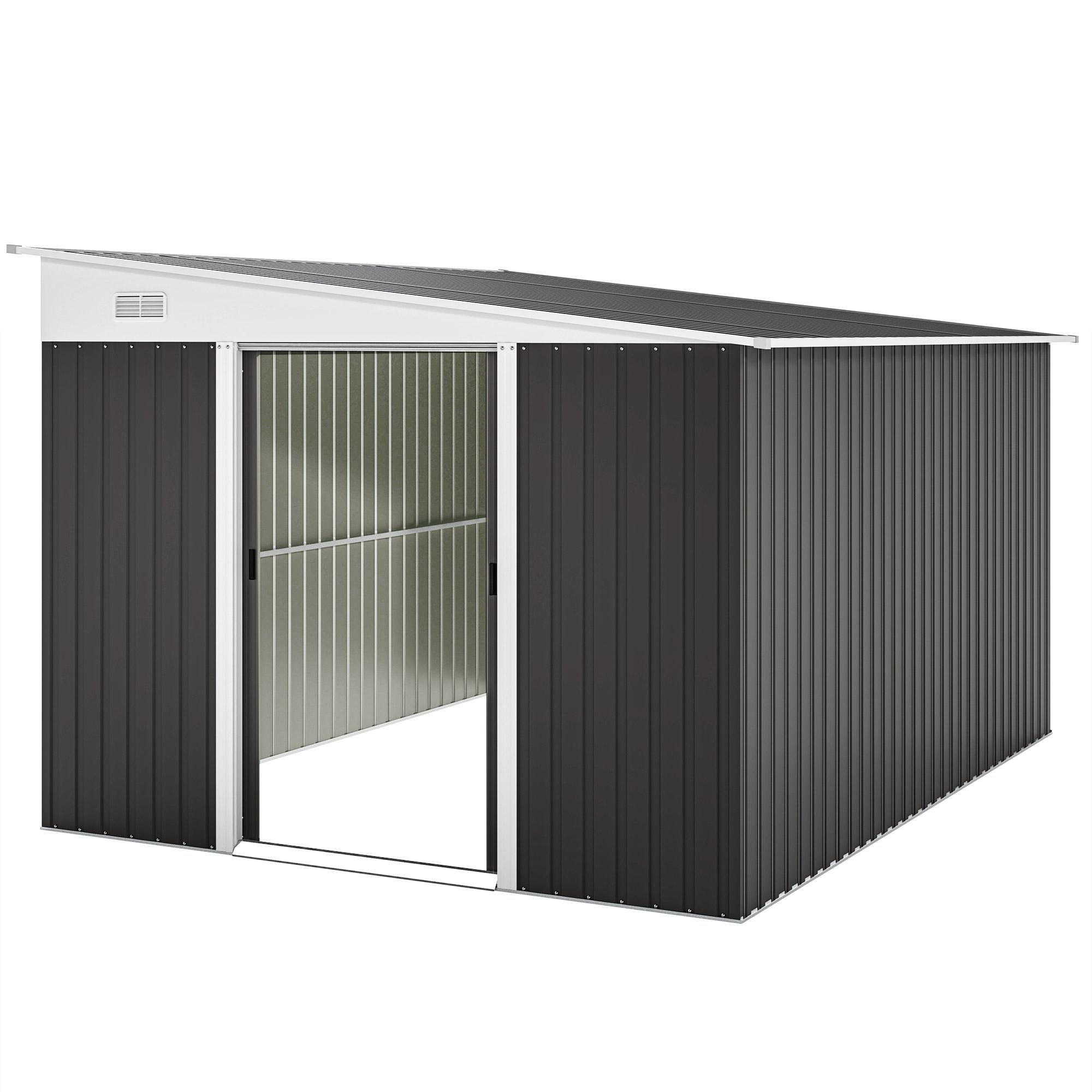 11x9 Dark Grey Steel Shed with Double Sliding Doors