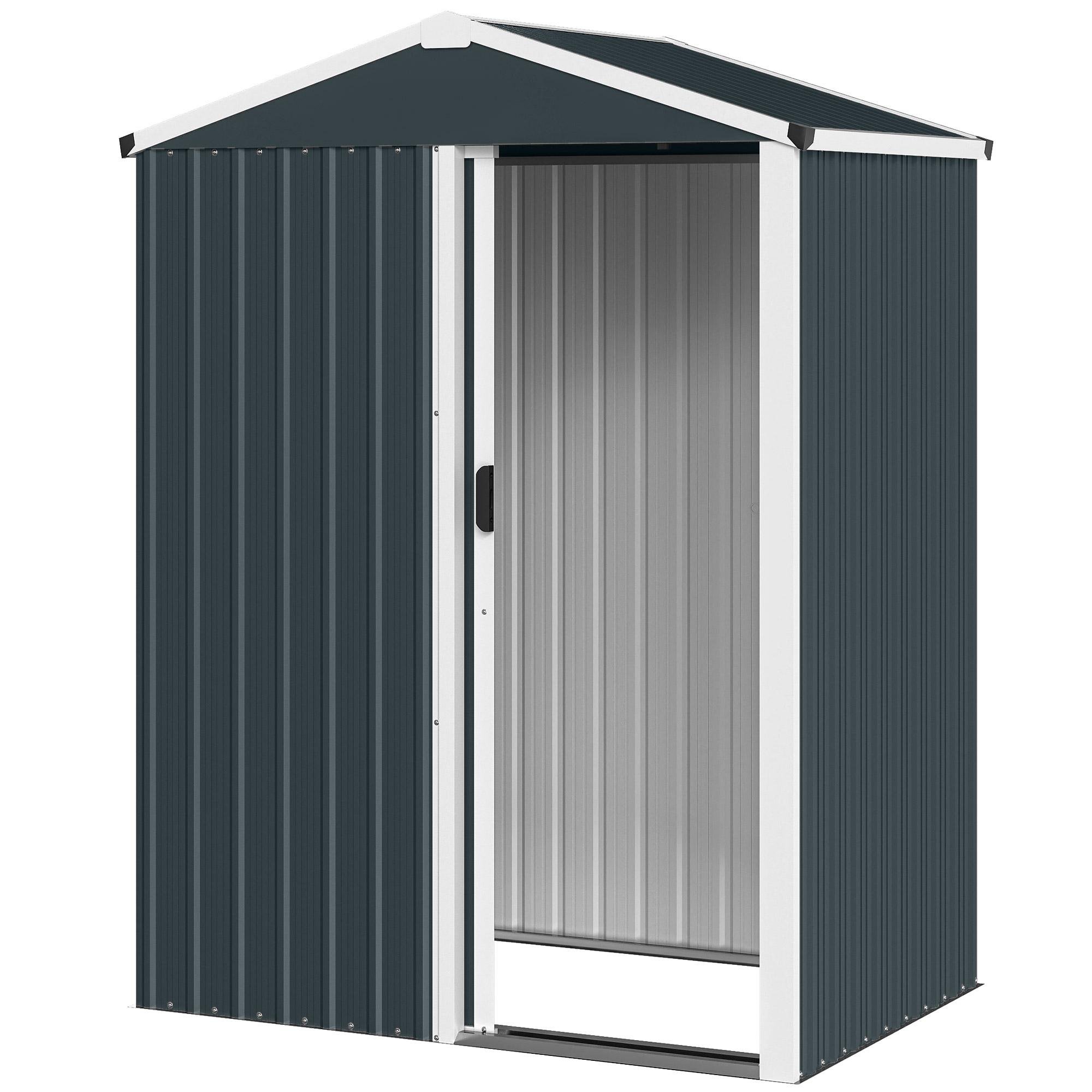 4.5x3 dark grey steel shed with sliding door