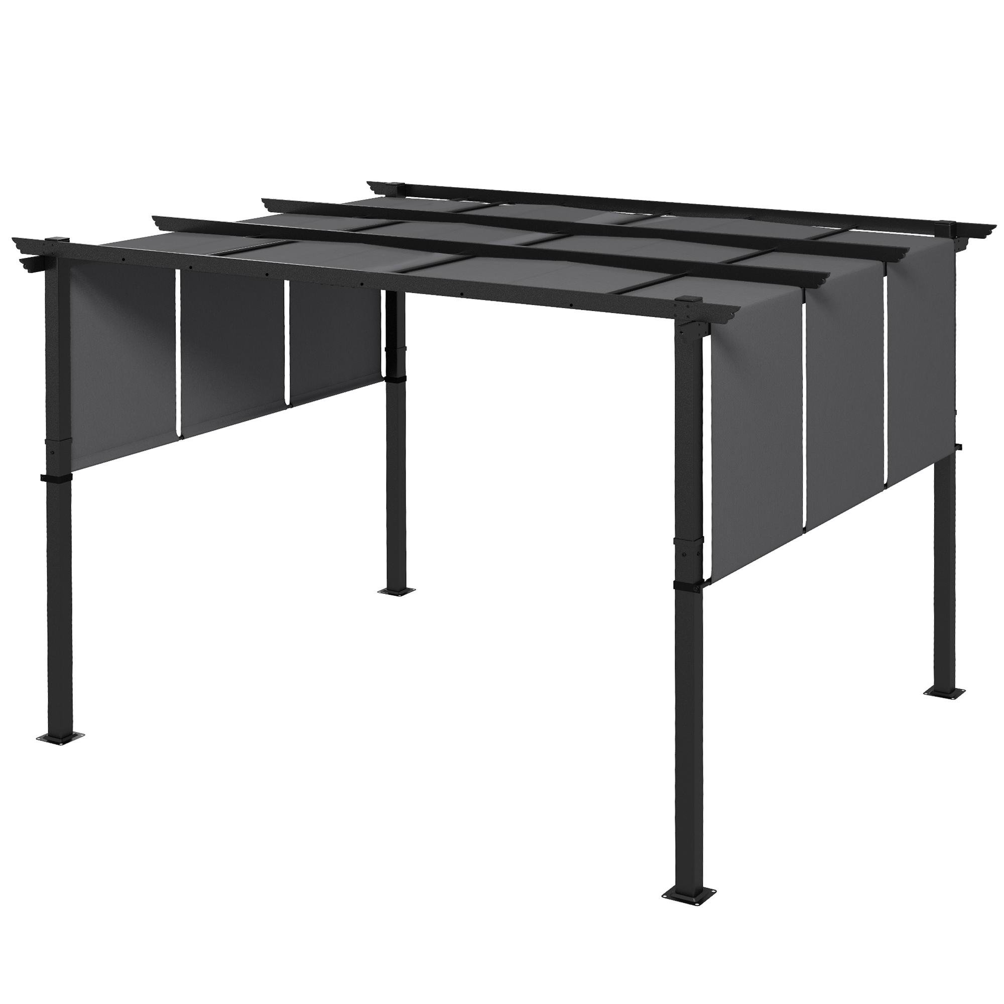 Dark Grey Steel Canopy Pergola with Three Retractable Covers, 10' x 12'