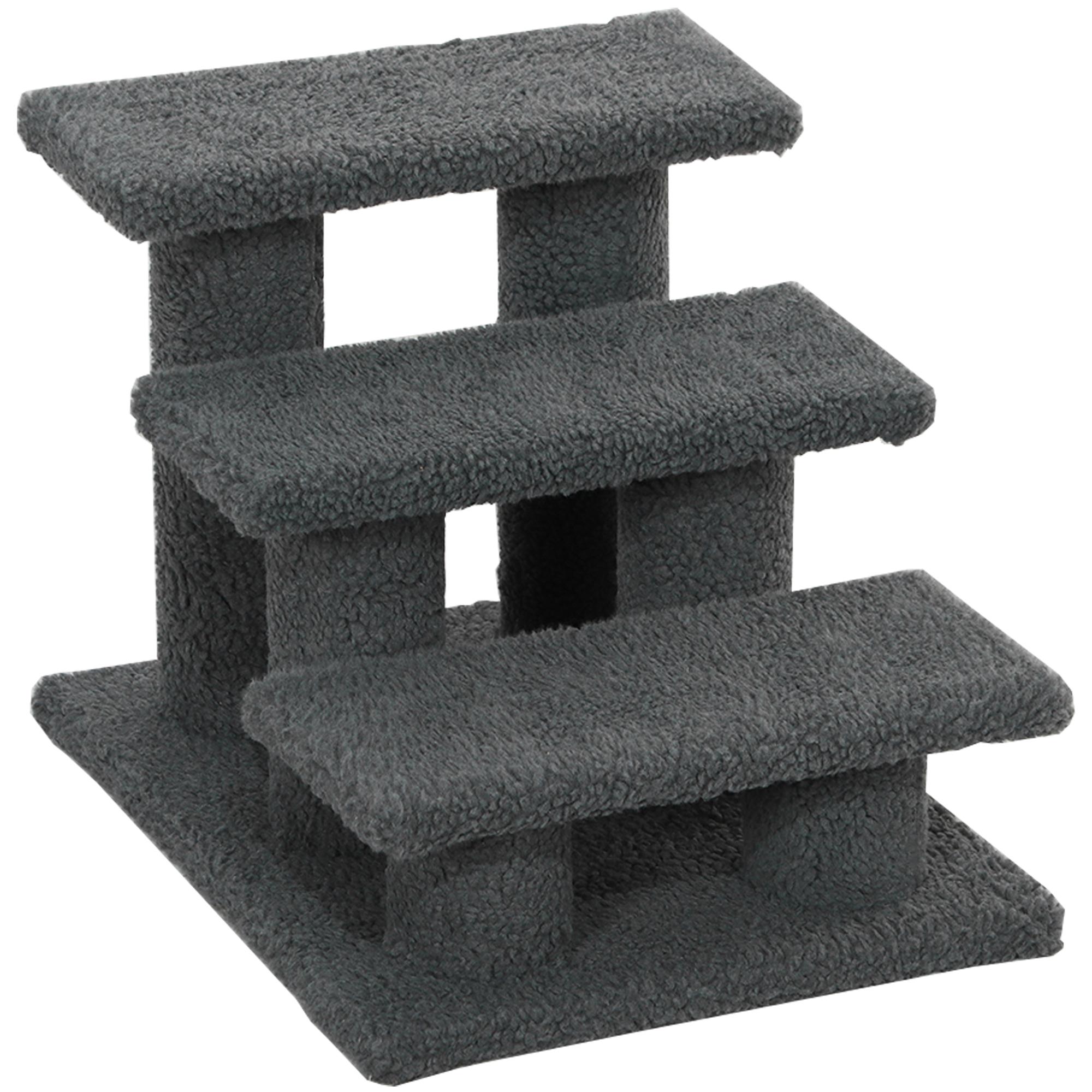 Dark Grey Pet Stairs with Plush Steps for Indoor Cats