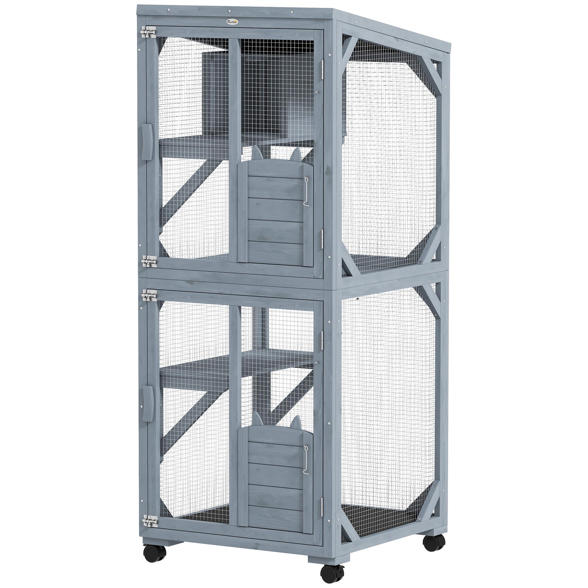 Dark Grey Three-Level Catio with Resting Box for 2 Cats