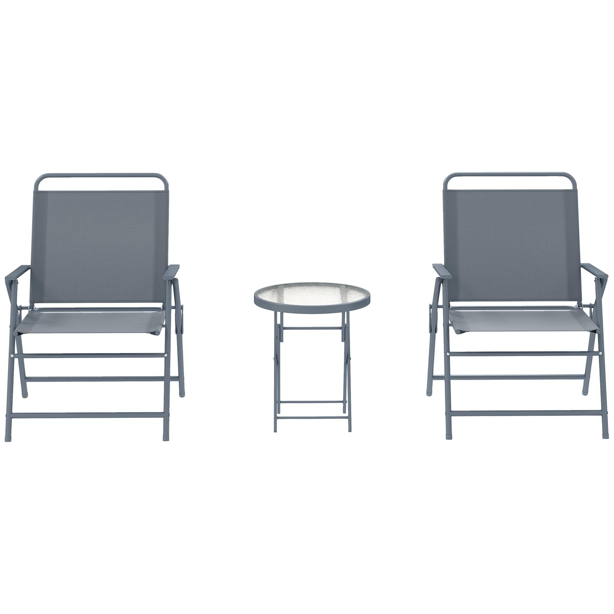 Dark Grey Glass Bistro Set with Folding Chairs for Balconies