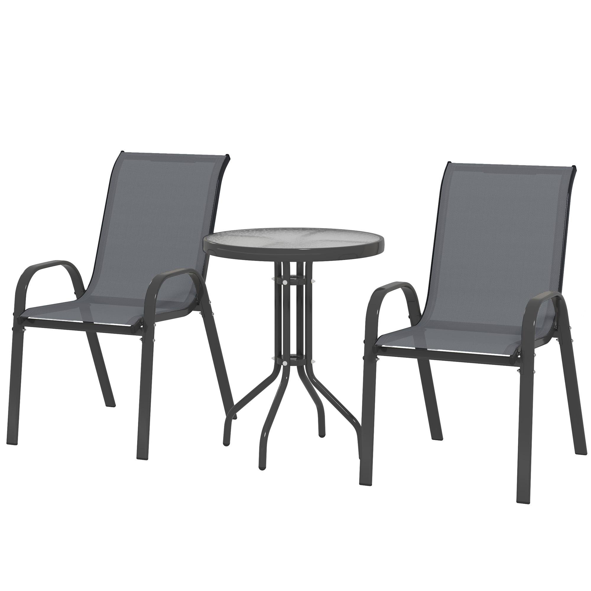 Dark Grey Mesh Bistro Set with Stackable Chairs for Balconies