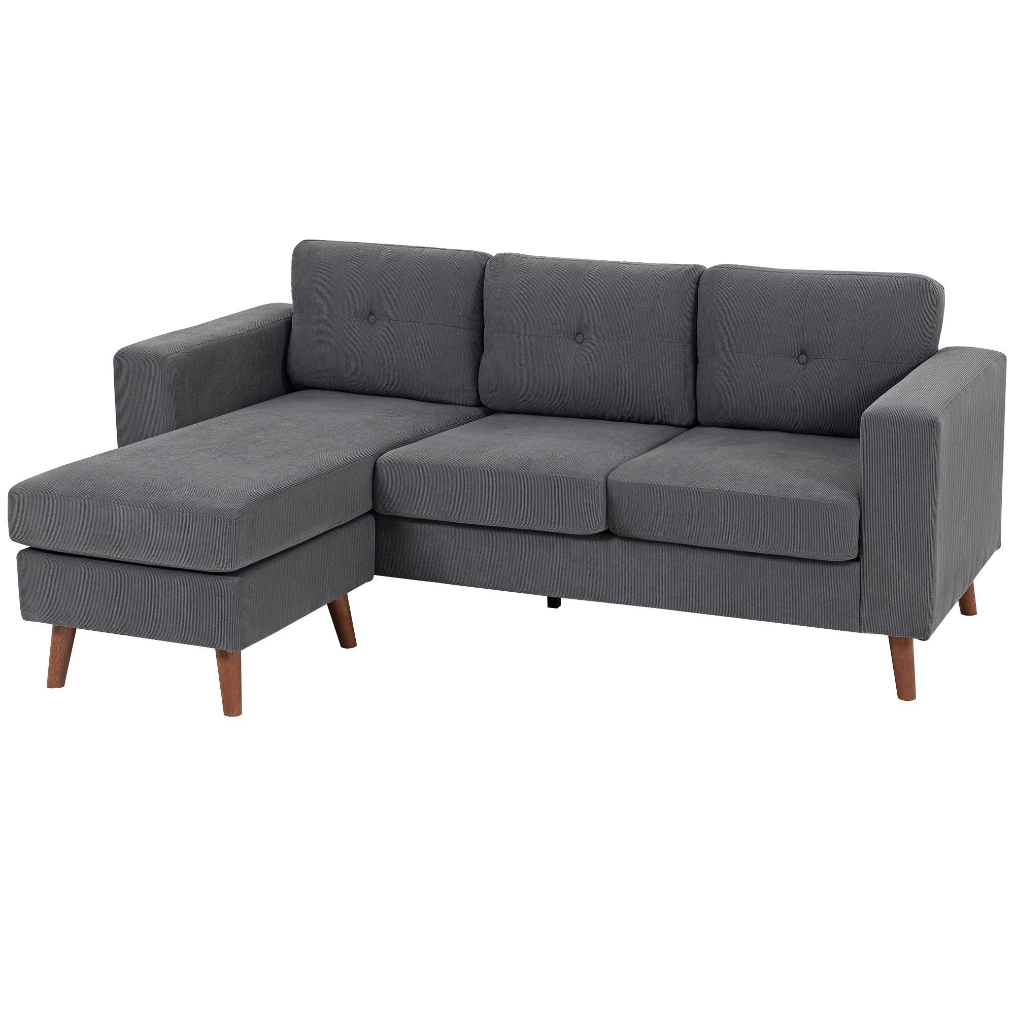 Dark Grey Corduroy Couch with Changeable Chaise