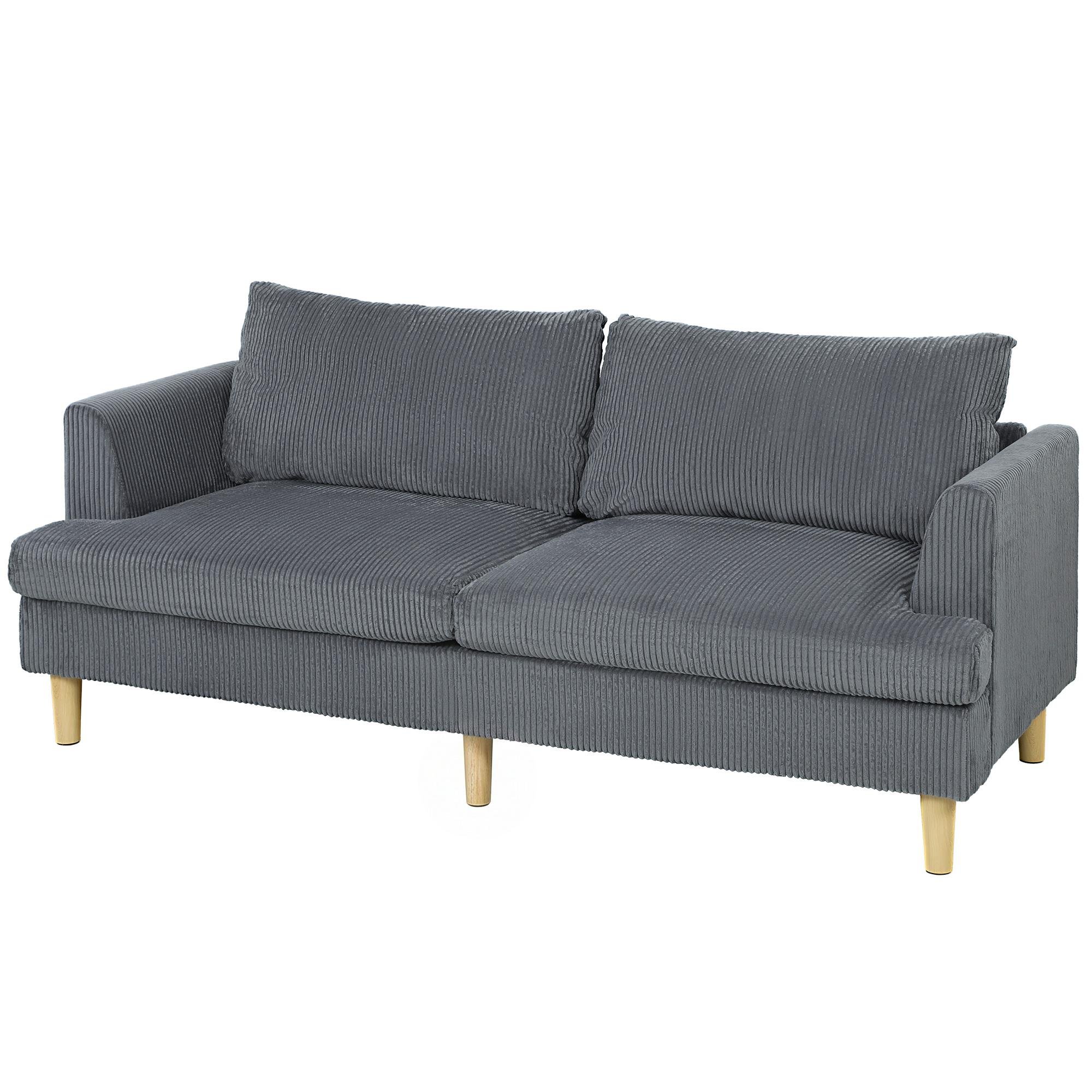 Dark Grey 74 Inch Sofa with Corduroy Upholstery, 3-Seater