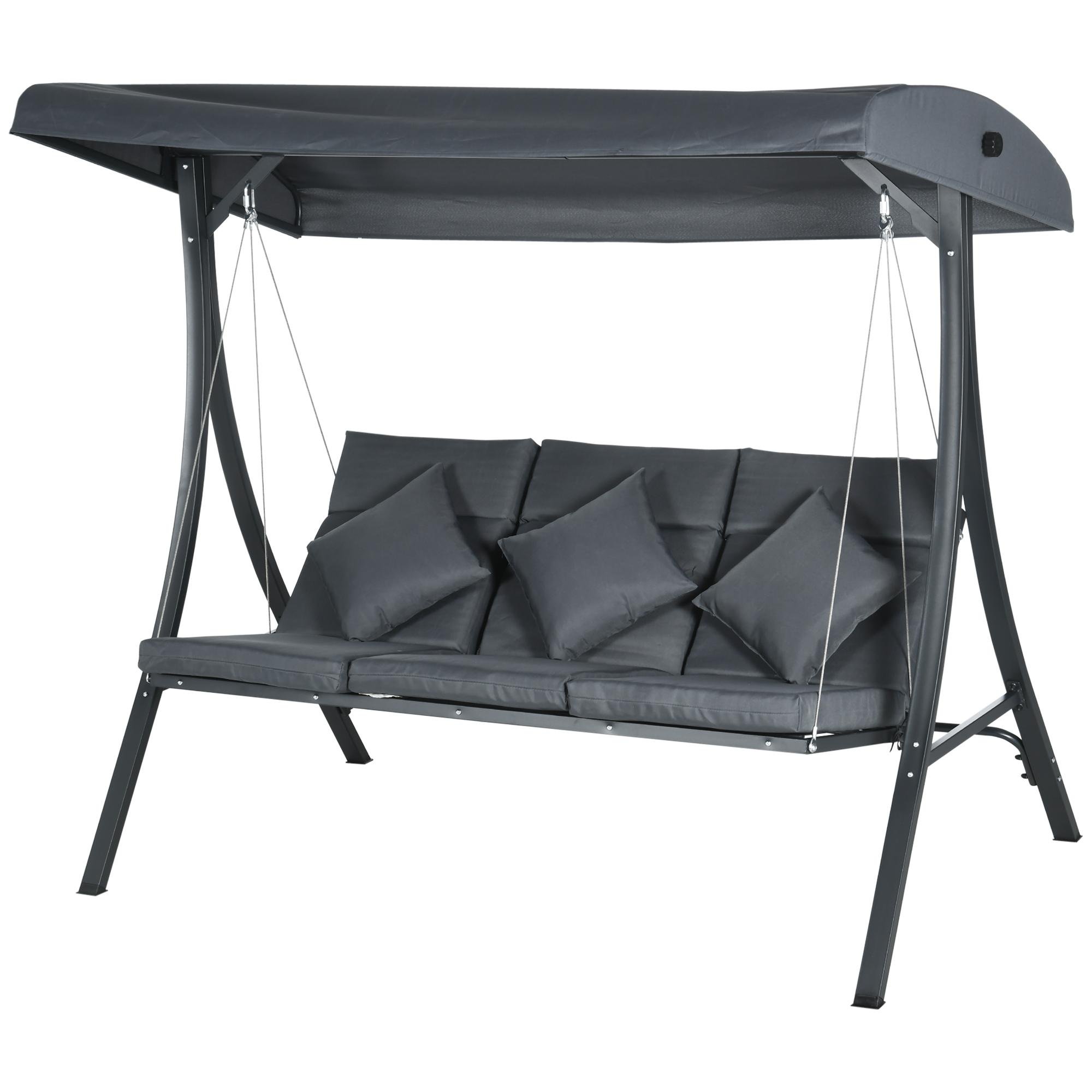 Dark Grey Three Seat Swing with Adjustable Canopy