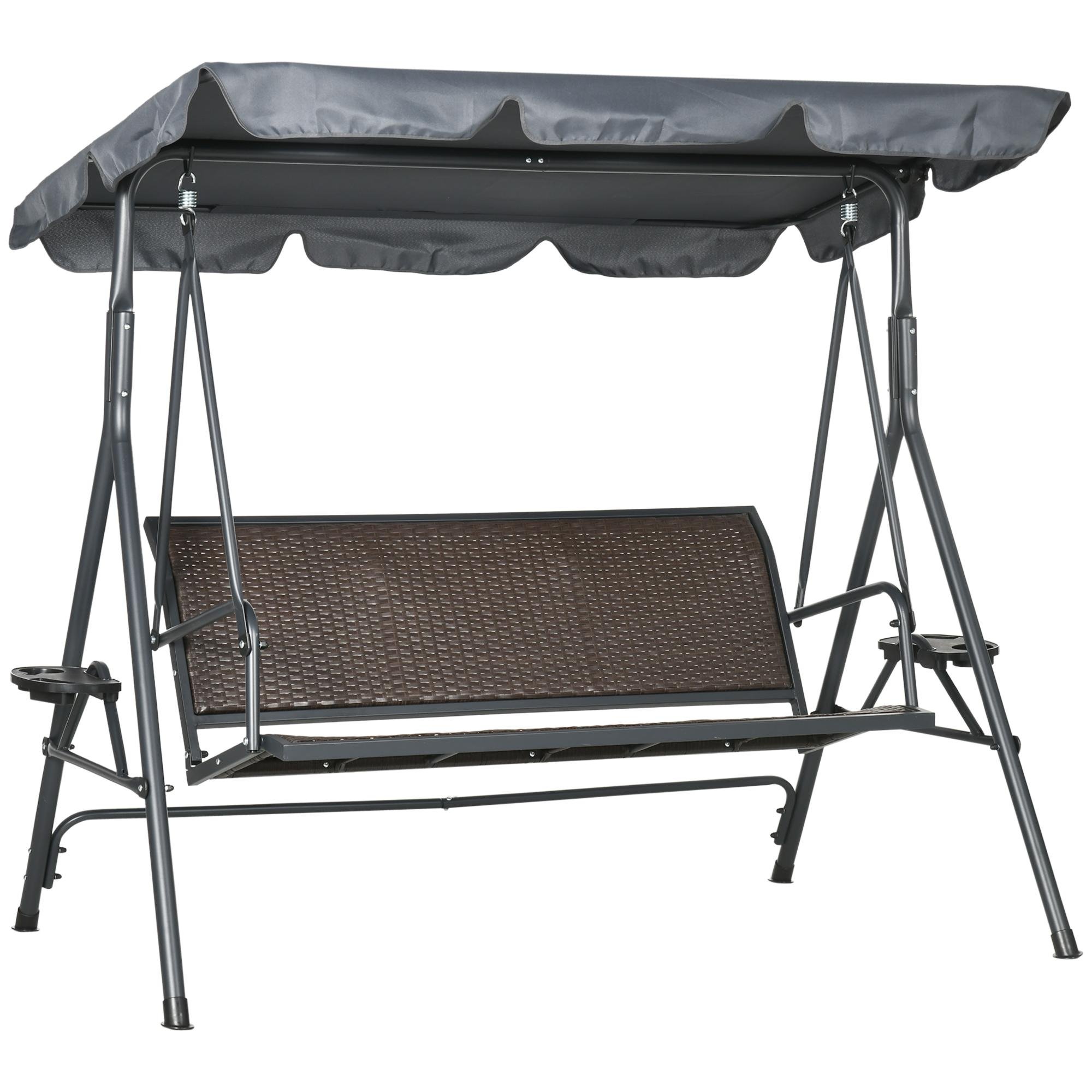 Dark Grey Rattan Swing with Adjustable Canopy for 3