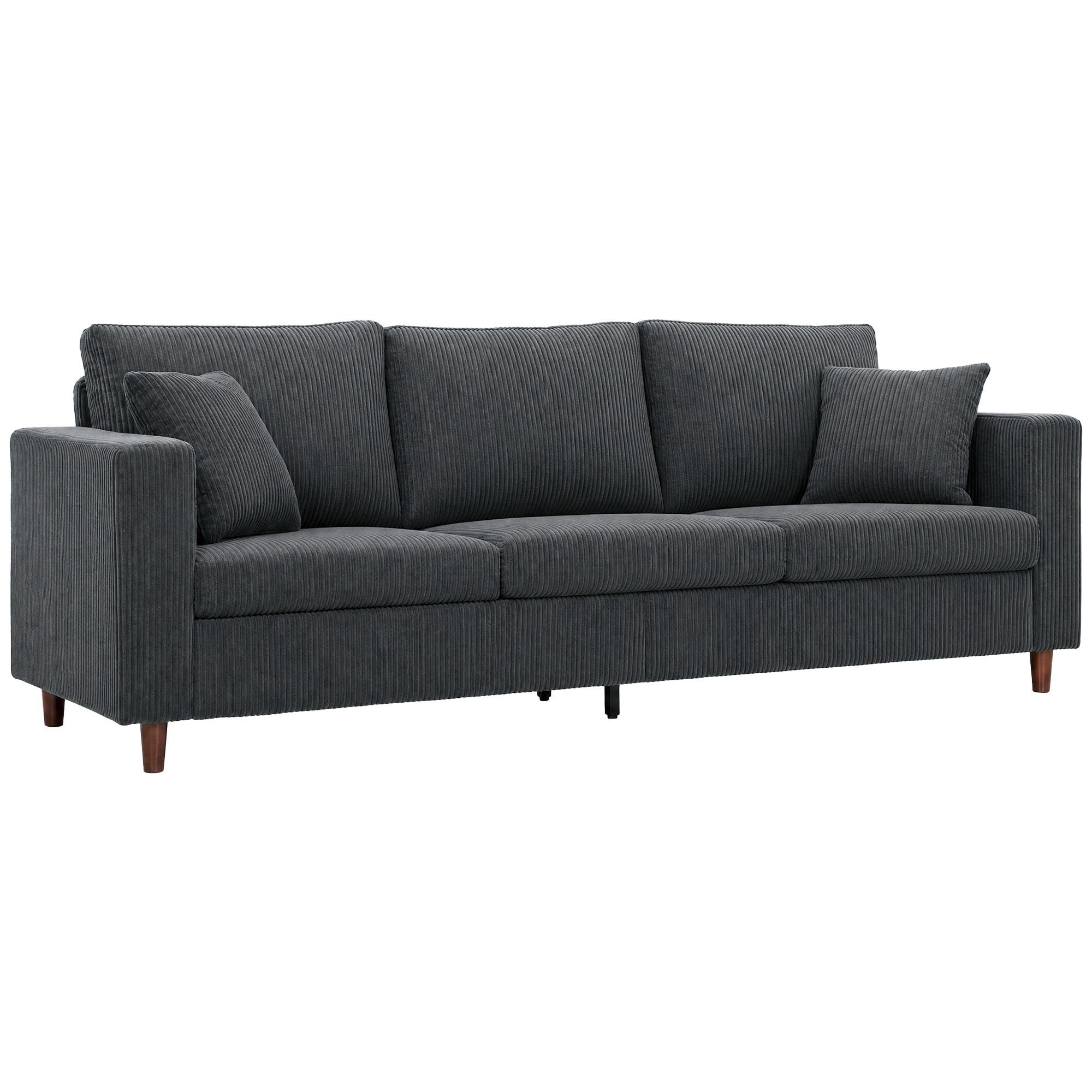 88 Inch Corduroy Sofa with Wide Seat, Dark Grey