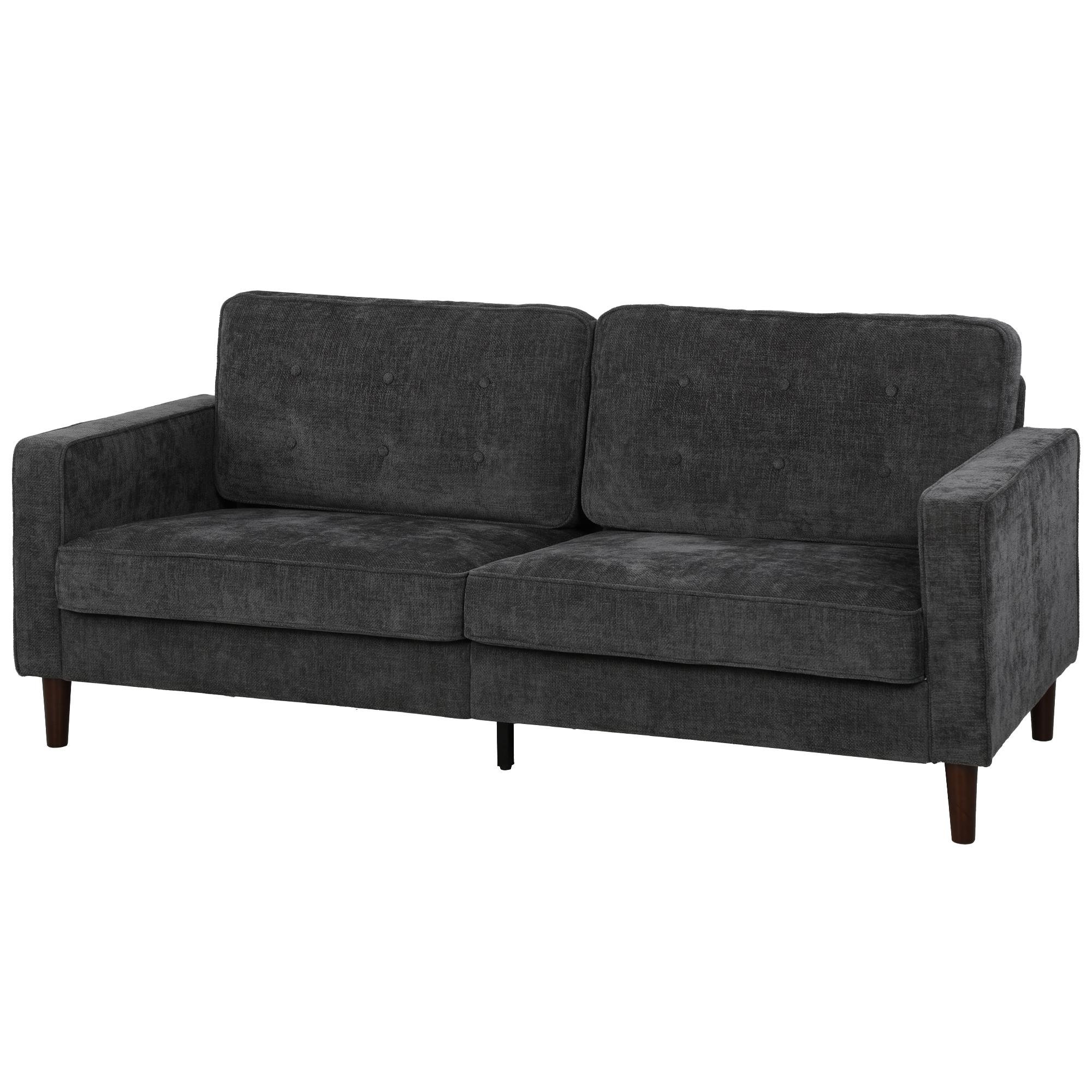 Dark Grey Velvet Feel Sofa with Tufted Backrest