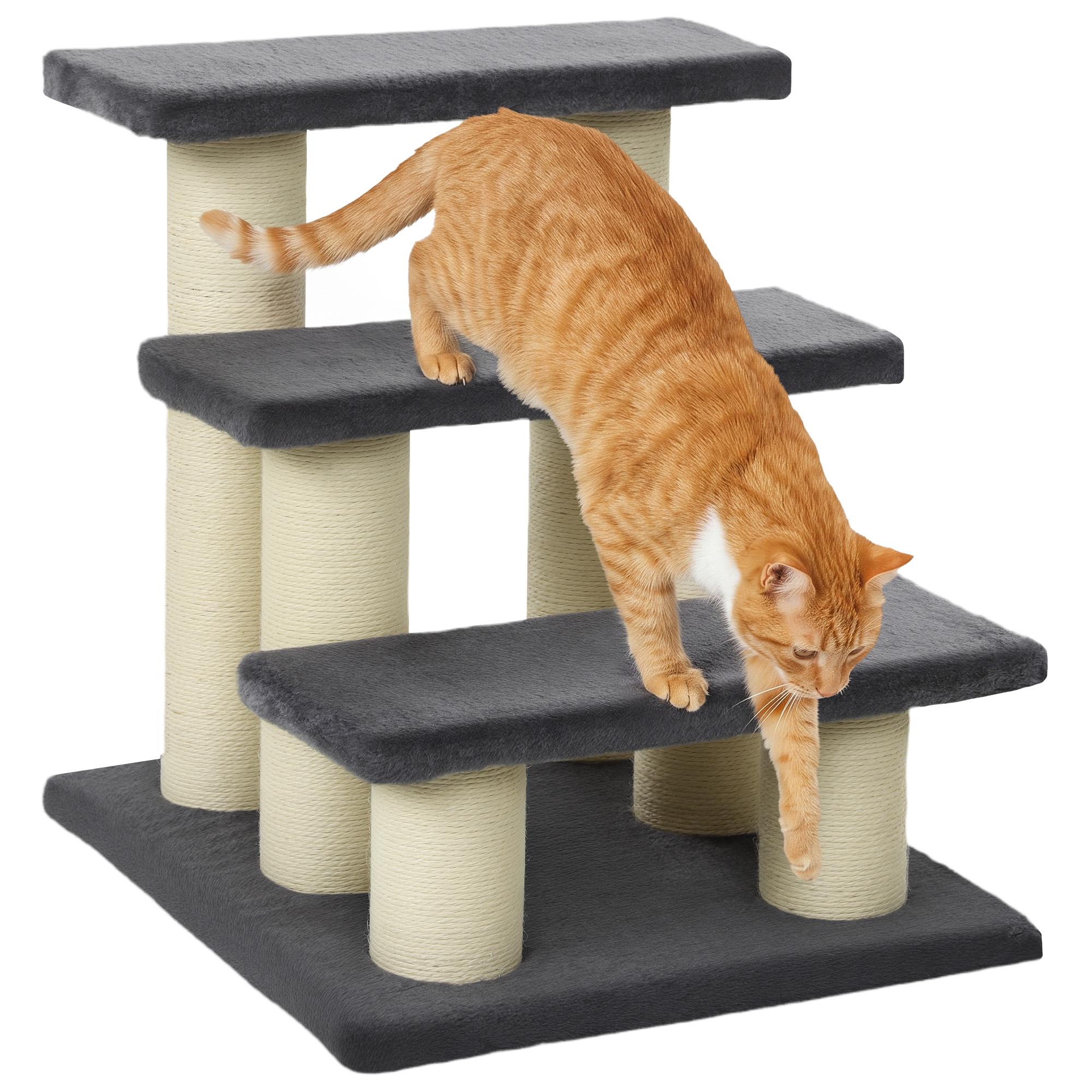 Dark Grey Cat Stairs with Sisal Posts, 3-Tier Indoor