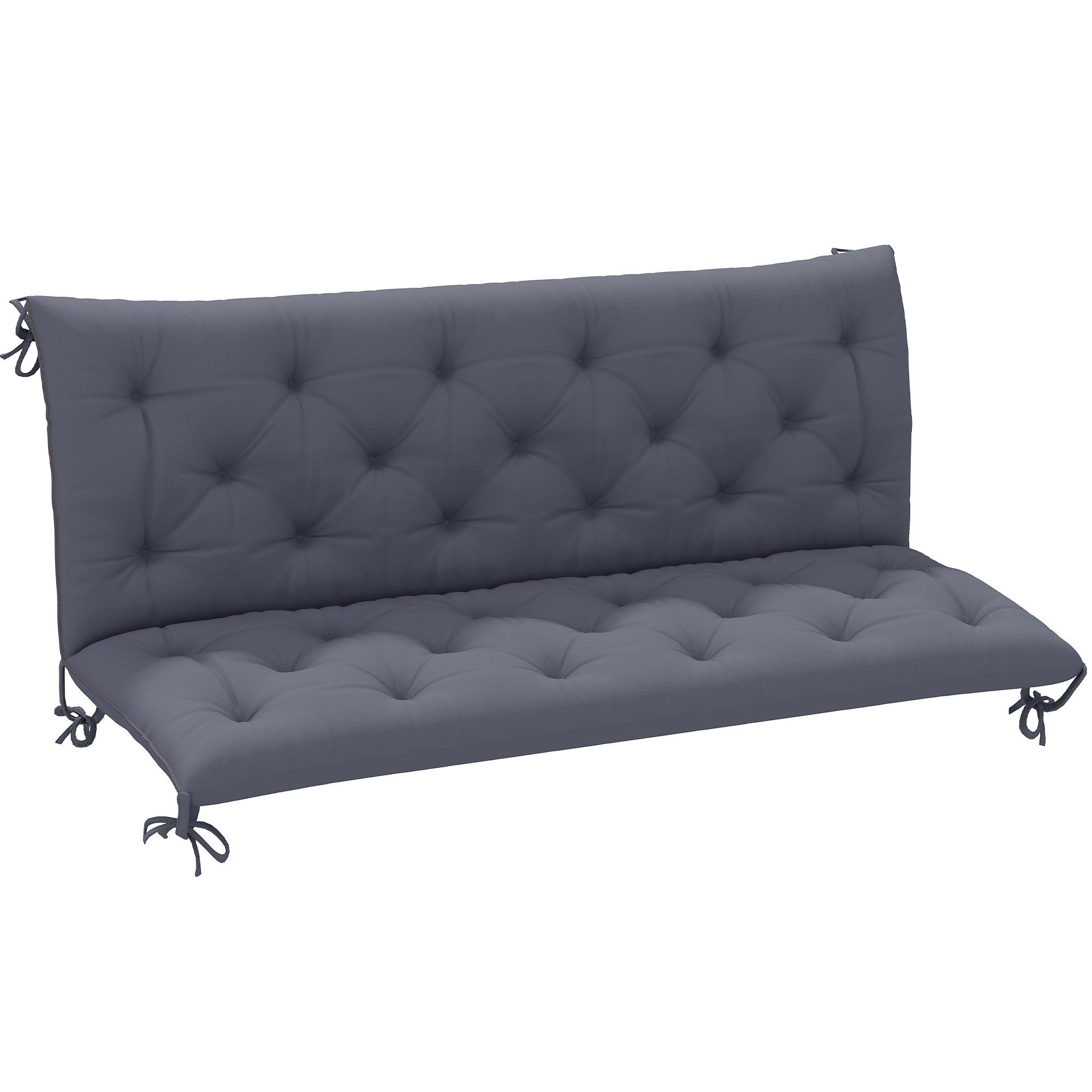 Dark Grey Bench Cushion with Tufted Design, 3-Seater Patio