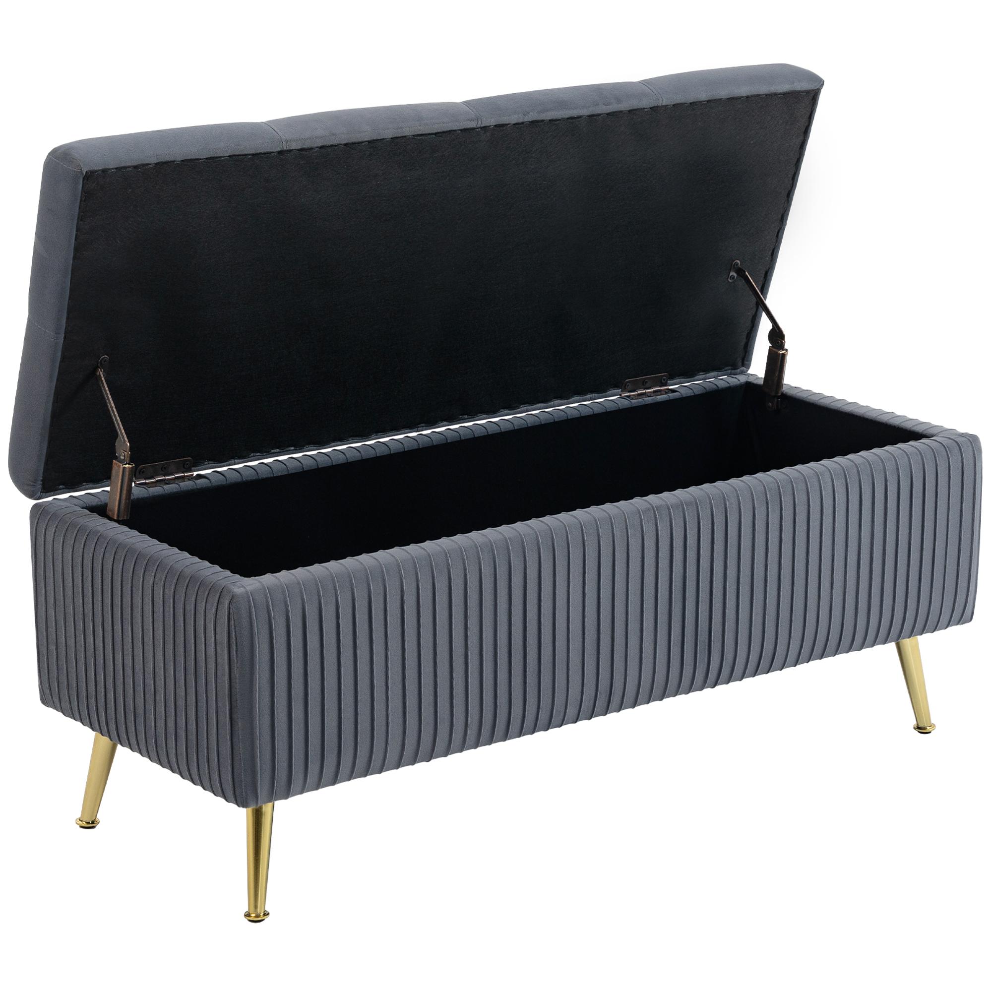 Dark Grey Tufted Ottoman Bench with 20.9 Gallon Storage