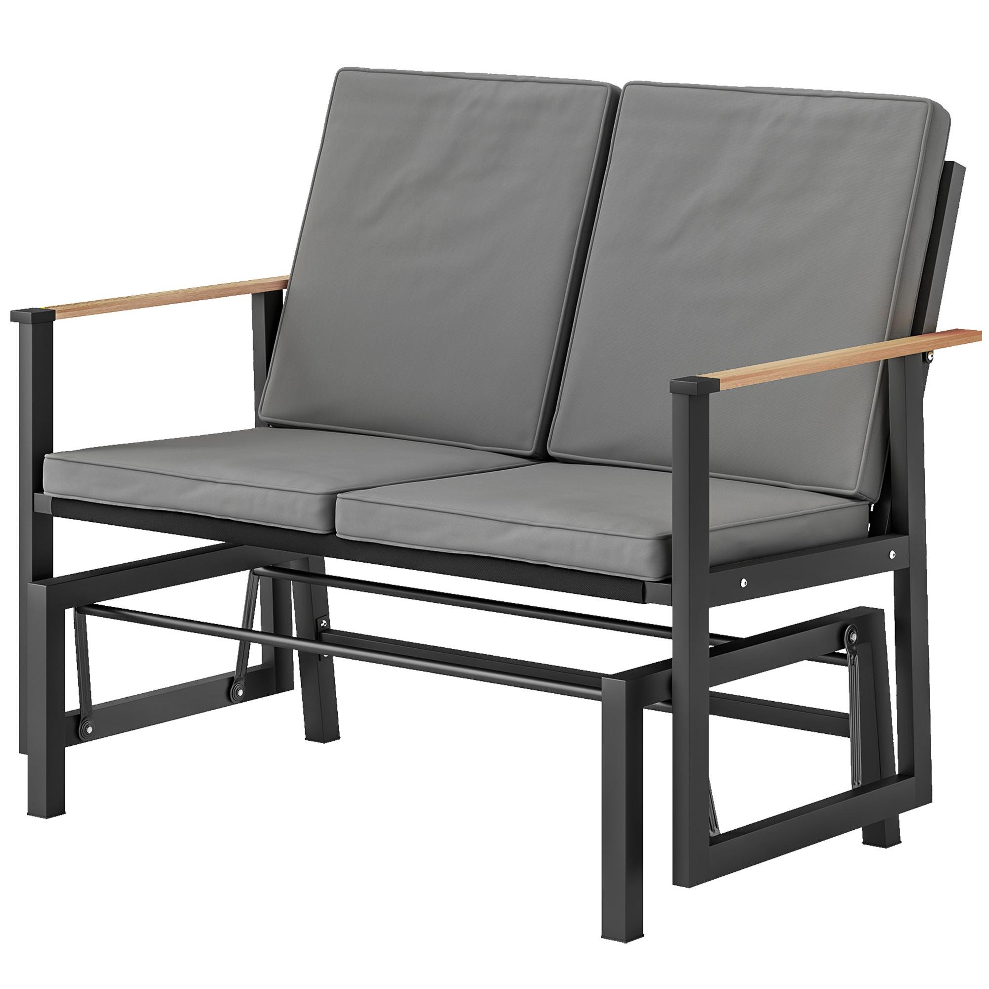 Dark Grey Mesh Glider Loveseat with Thick Cushions for Two