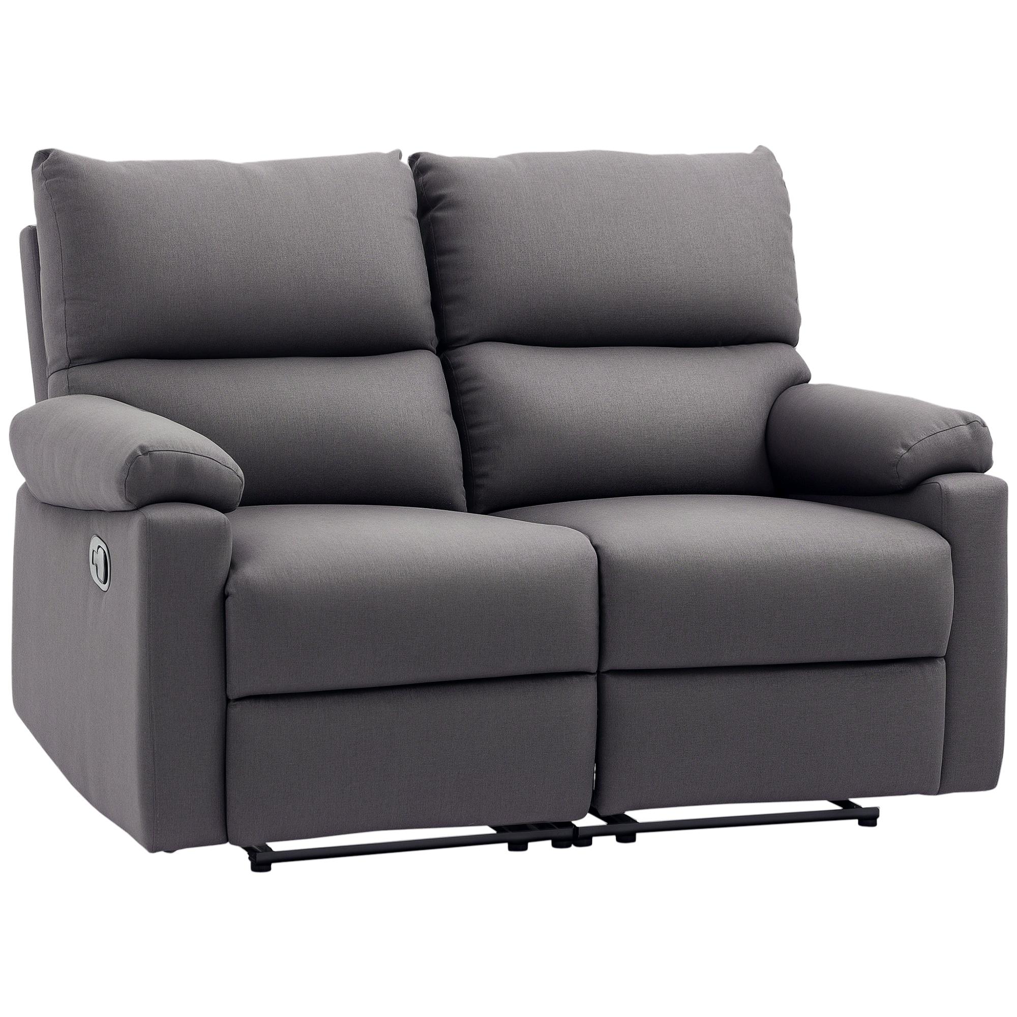 Dark Grey Polyester Reclining Loveseat with Footrests