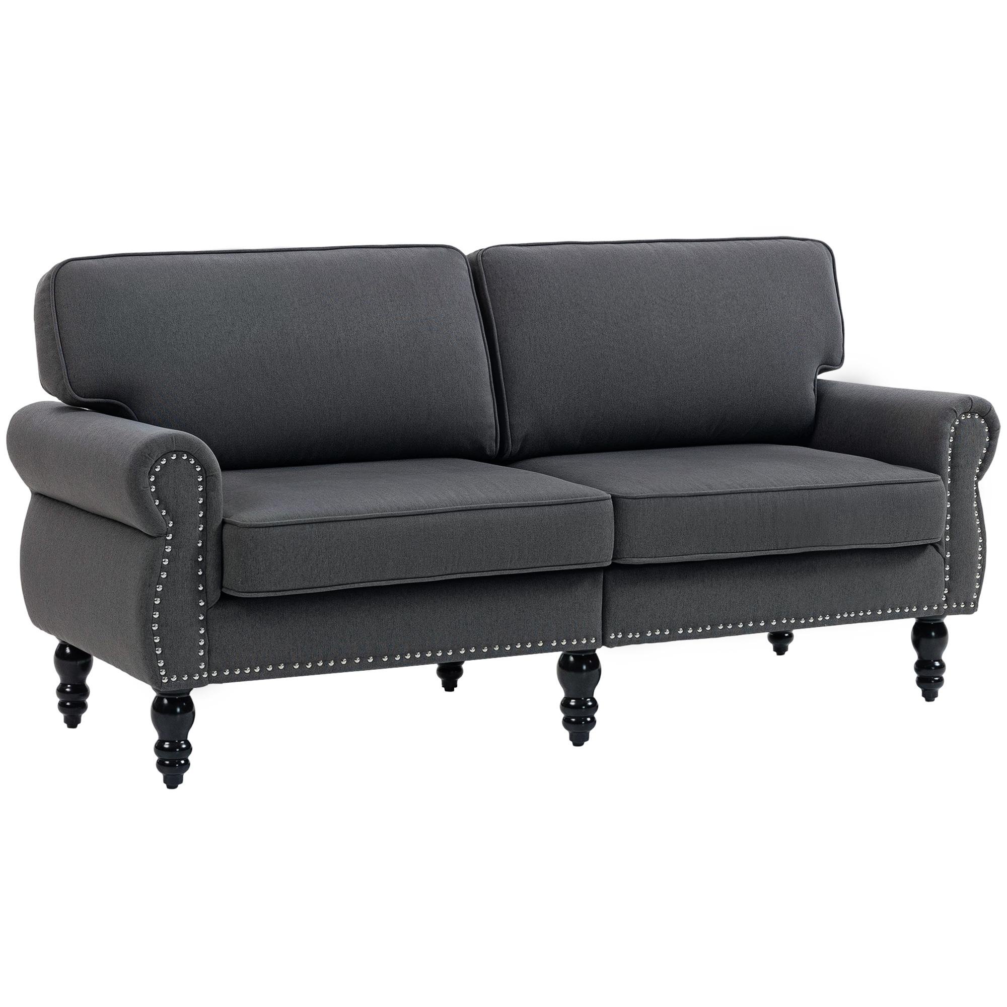 Dark Grey Traditional 2 Seater Sofa with Sponge Padding