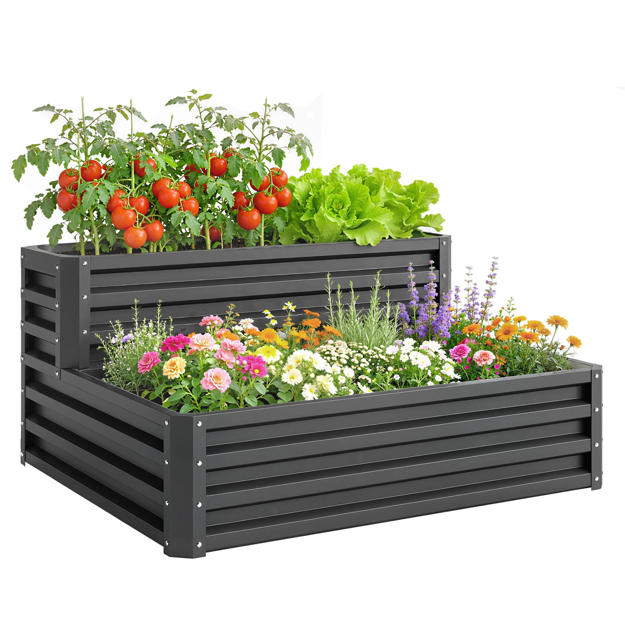 47.2 Inch Dark Grey Planter, 2-Tier Galvanized Steel