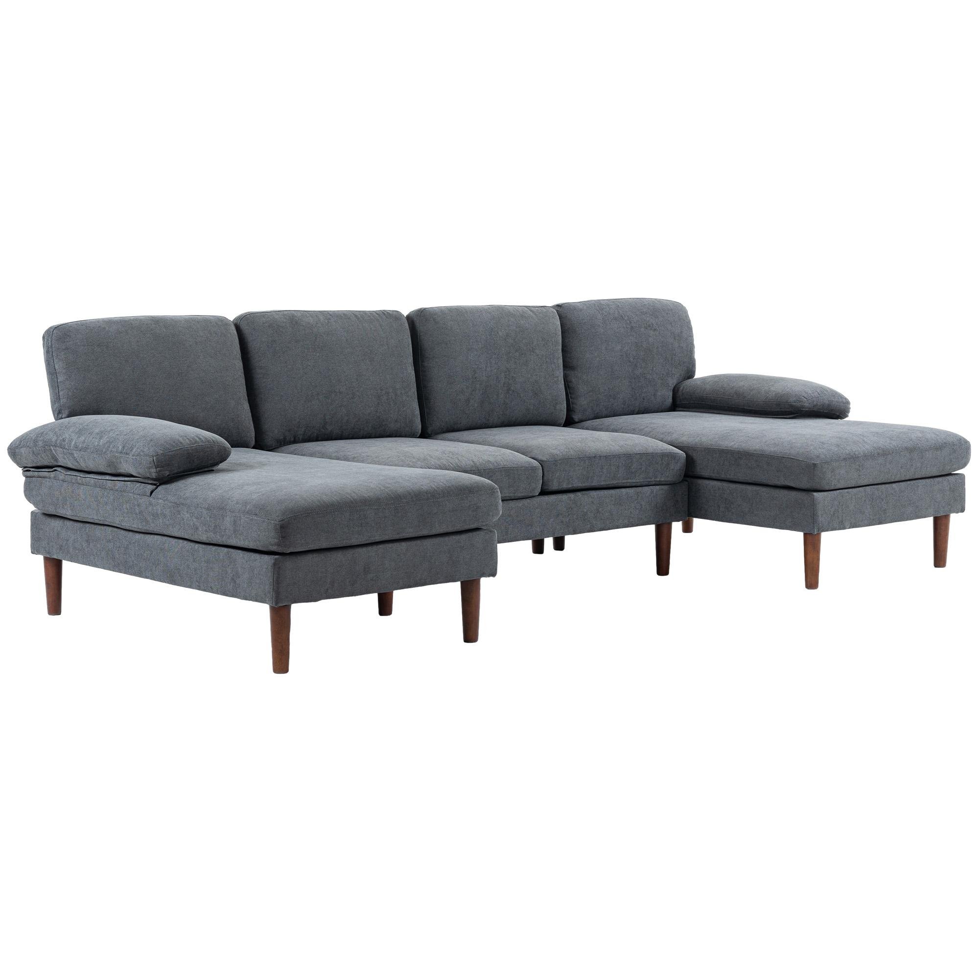 Dark Grey Double Chaise Sofa with U-Shaped Seating