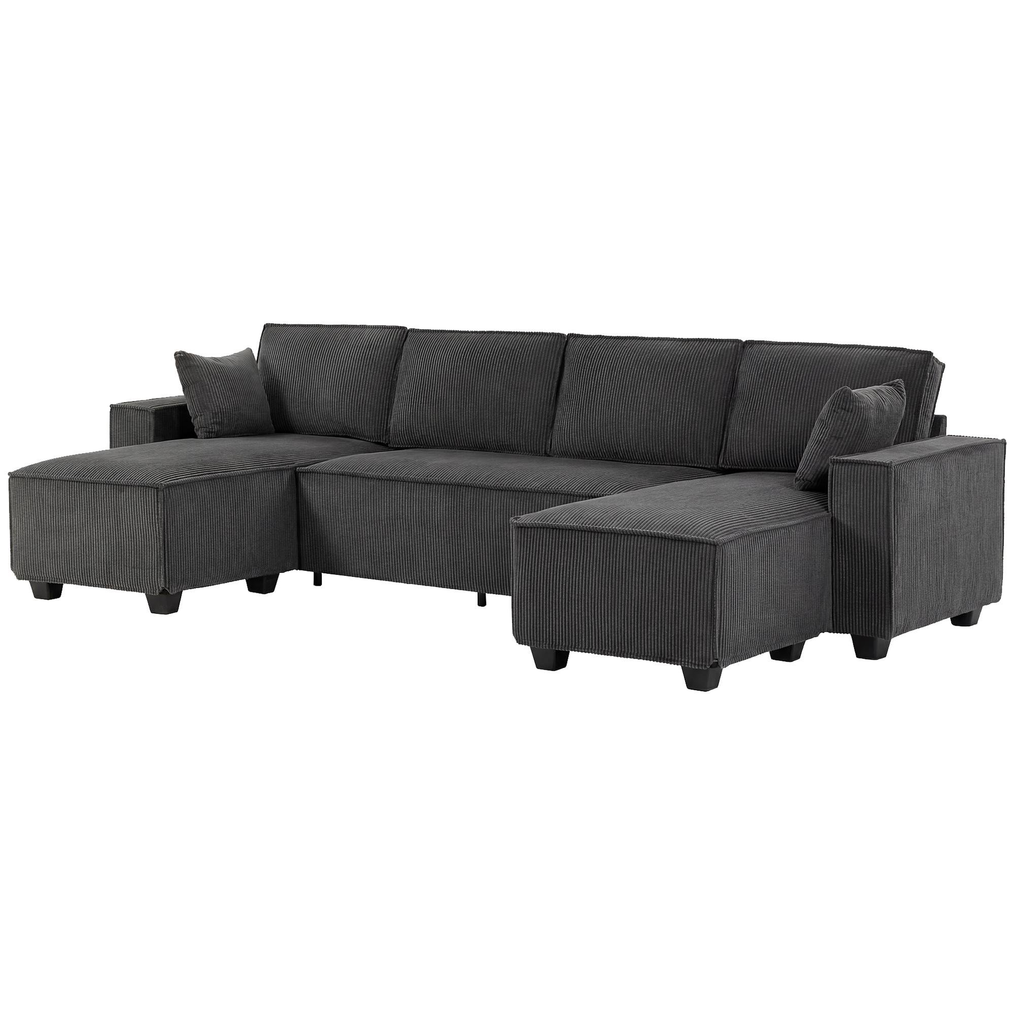 Dark Grey U Shaped Sofa with Double Chaises for Four