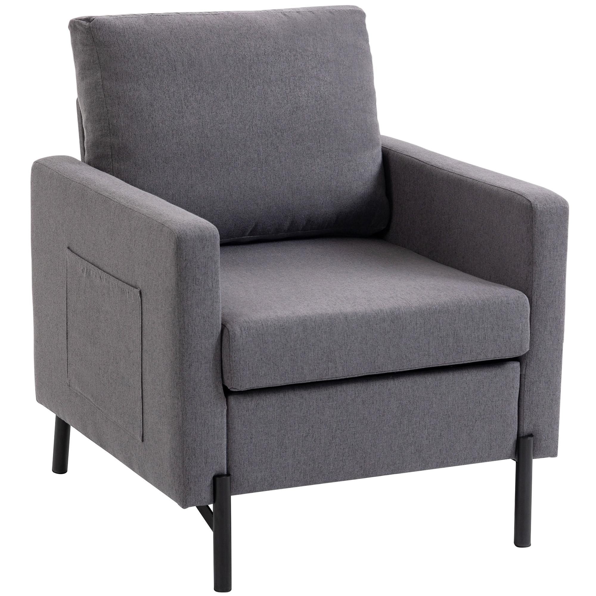 Dark Grey Polyester Accent Chair with Side Pockets