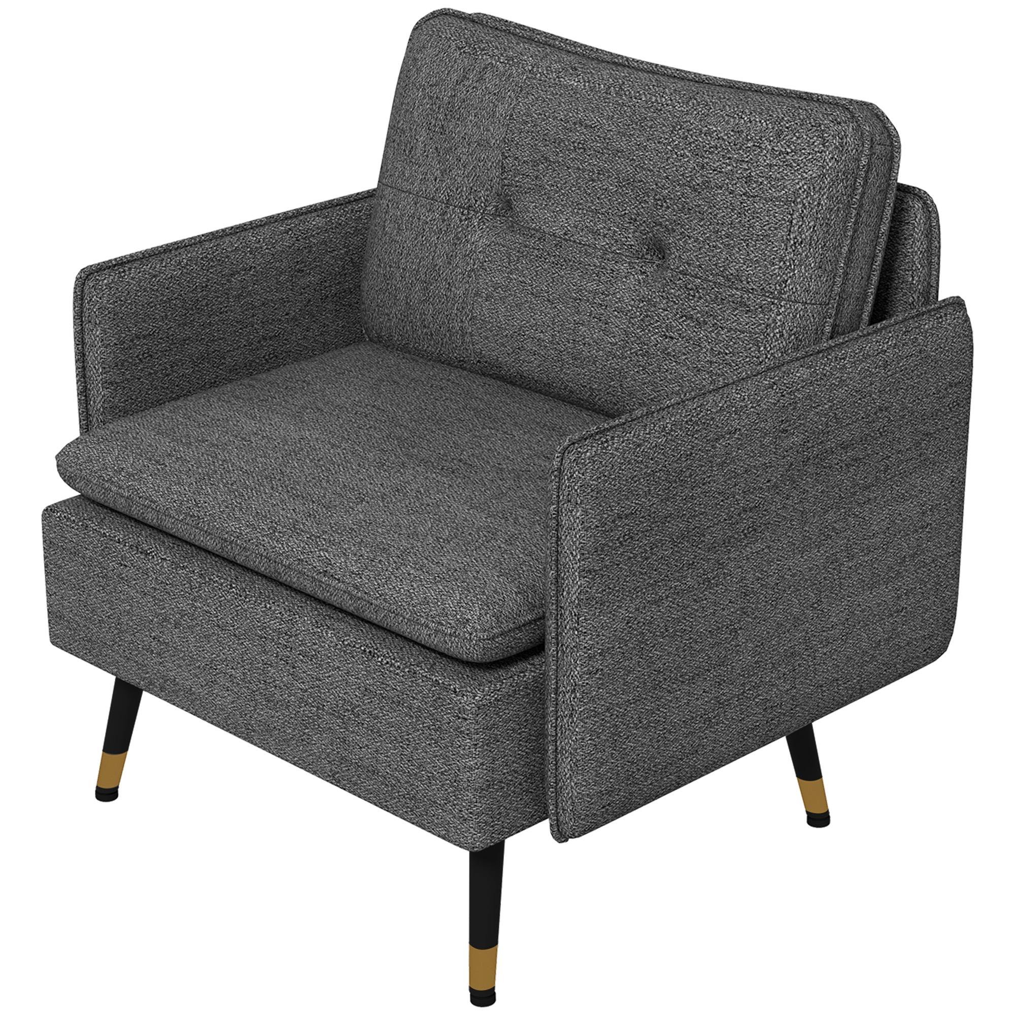 Dark Grey Tufted Polyester Chair with Steel Legs