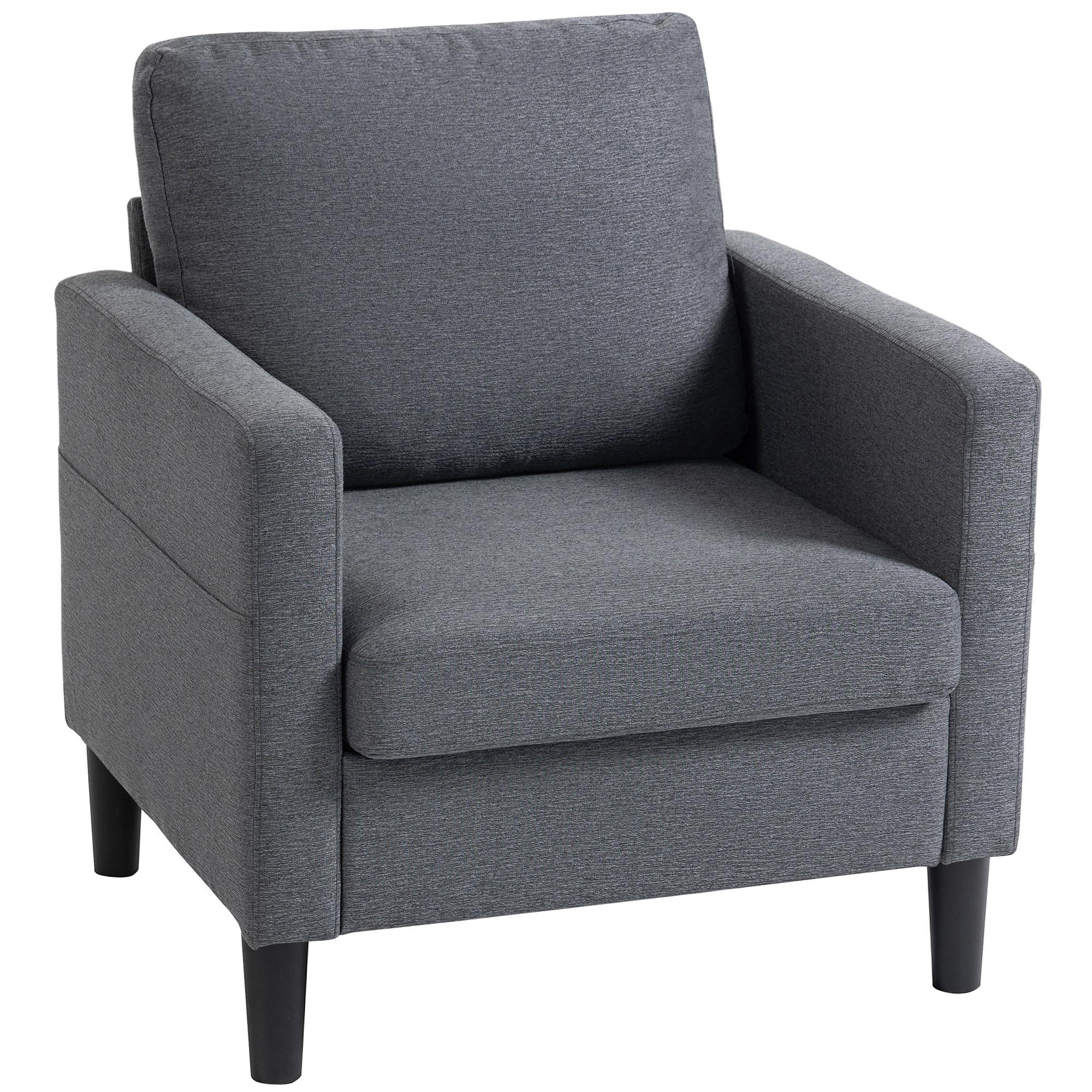 Dark Grey Linen Look Armchair with 5.5-Inch Seat Cushion