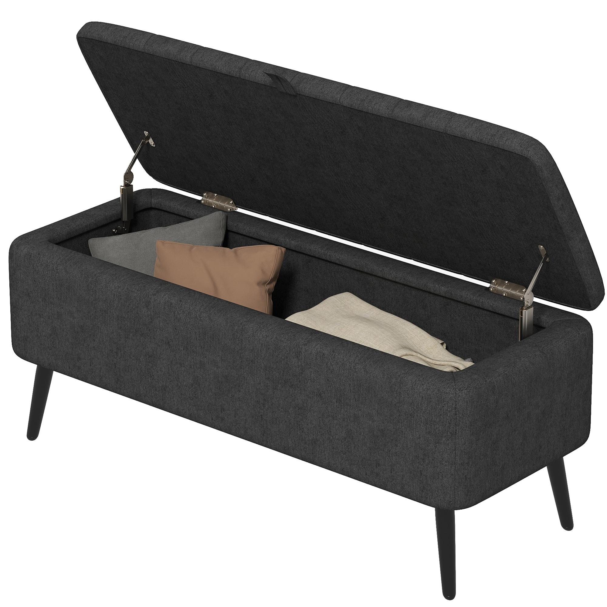 40 Inch Dark Grey Ottoman with Hidden Storage
